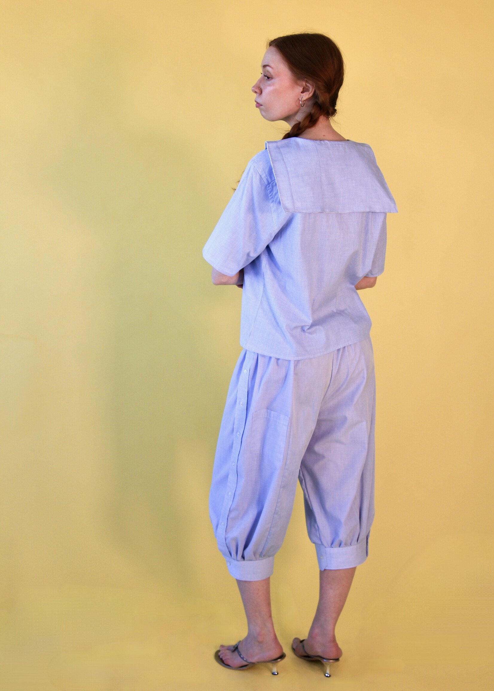 Studio Citizen Studio Citizen Upcycled Sailor Top - Light Blue Mini Check S