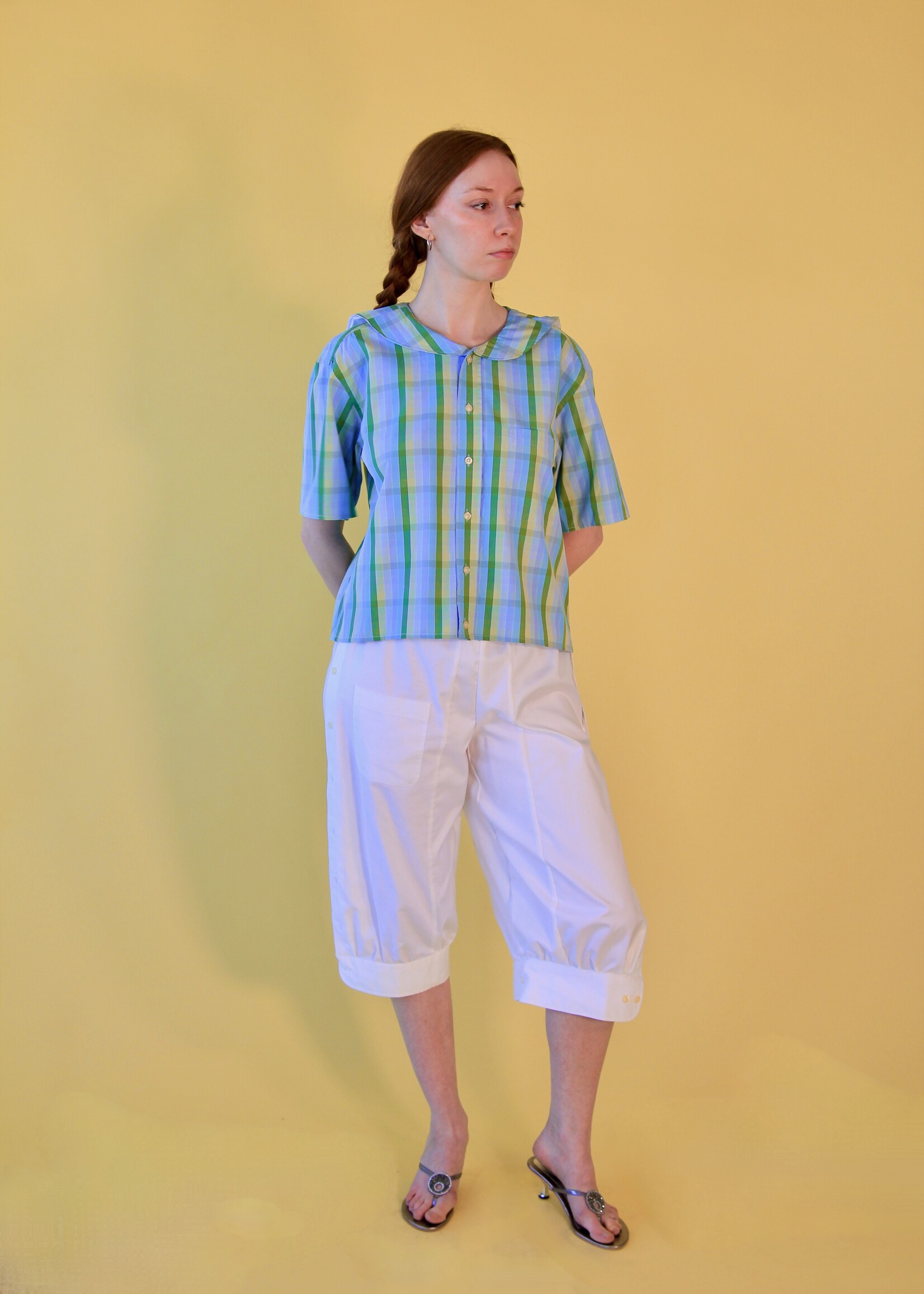 Studio Citizen Studio Citizen Upcycled Sailor Top - Green and Purple Plaid M