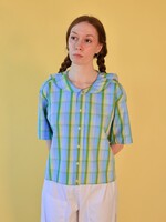 Studio Citizen Upcycled Sailor Top - Green and Purple Plaid M