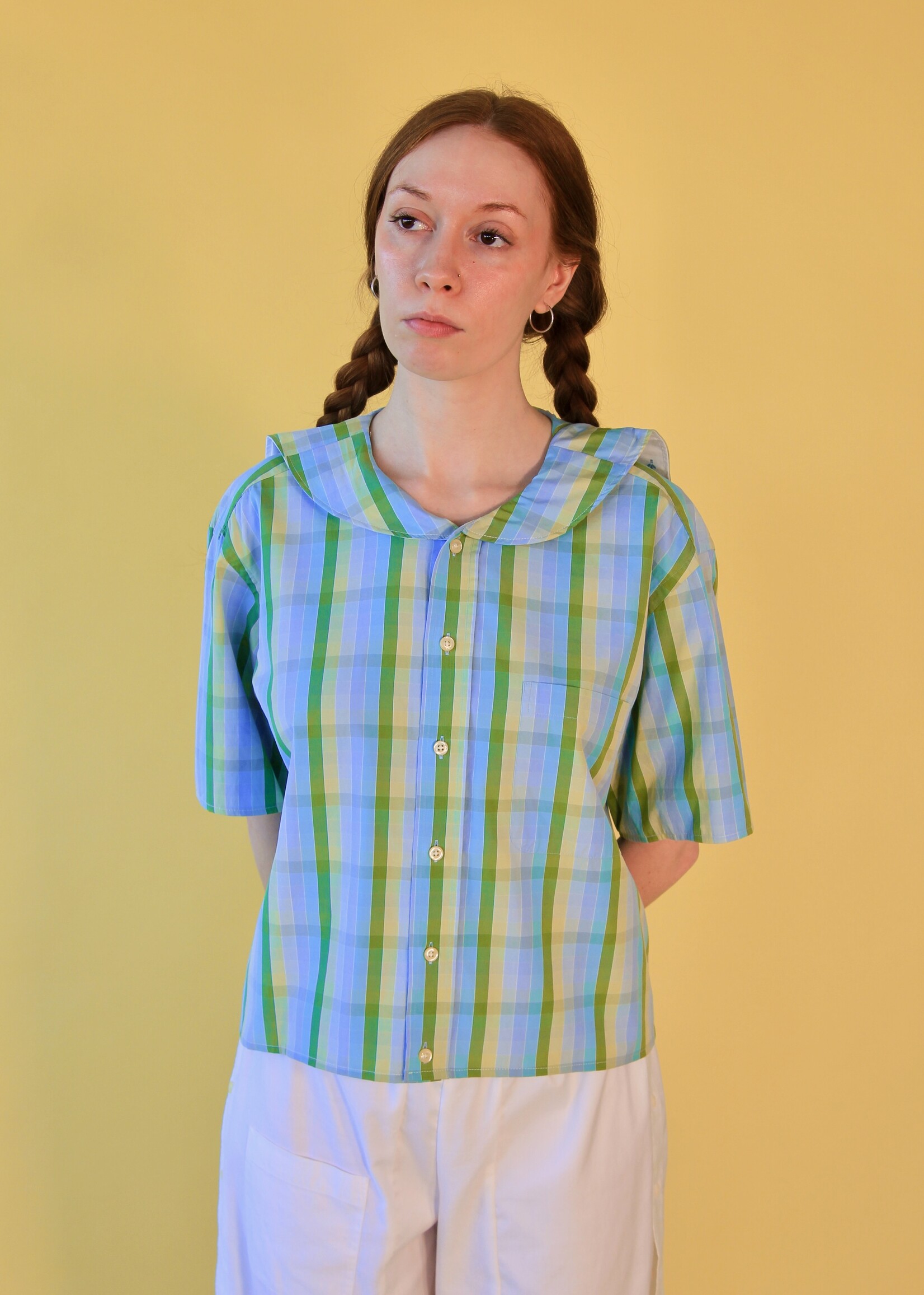 Studio Citizen Studio Citizen Upcycled Sailor Top - Green and Purple Plaid M