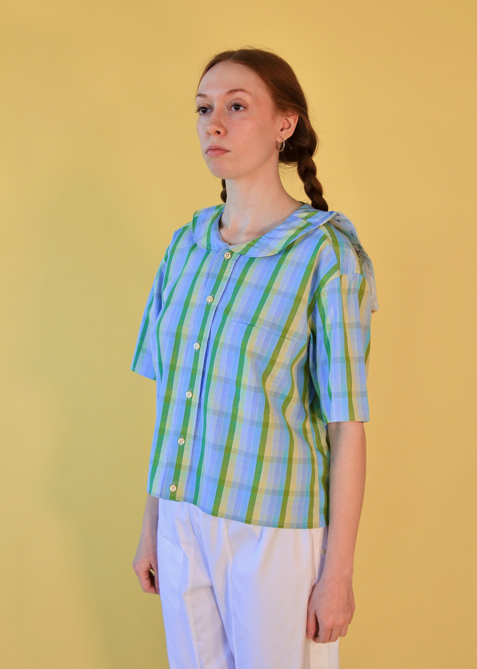 Studio Citizen Studio Citizen Upcycled Sailor Top - Green and Purple Plaid M
