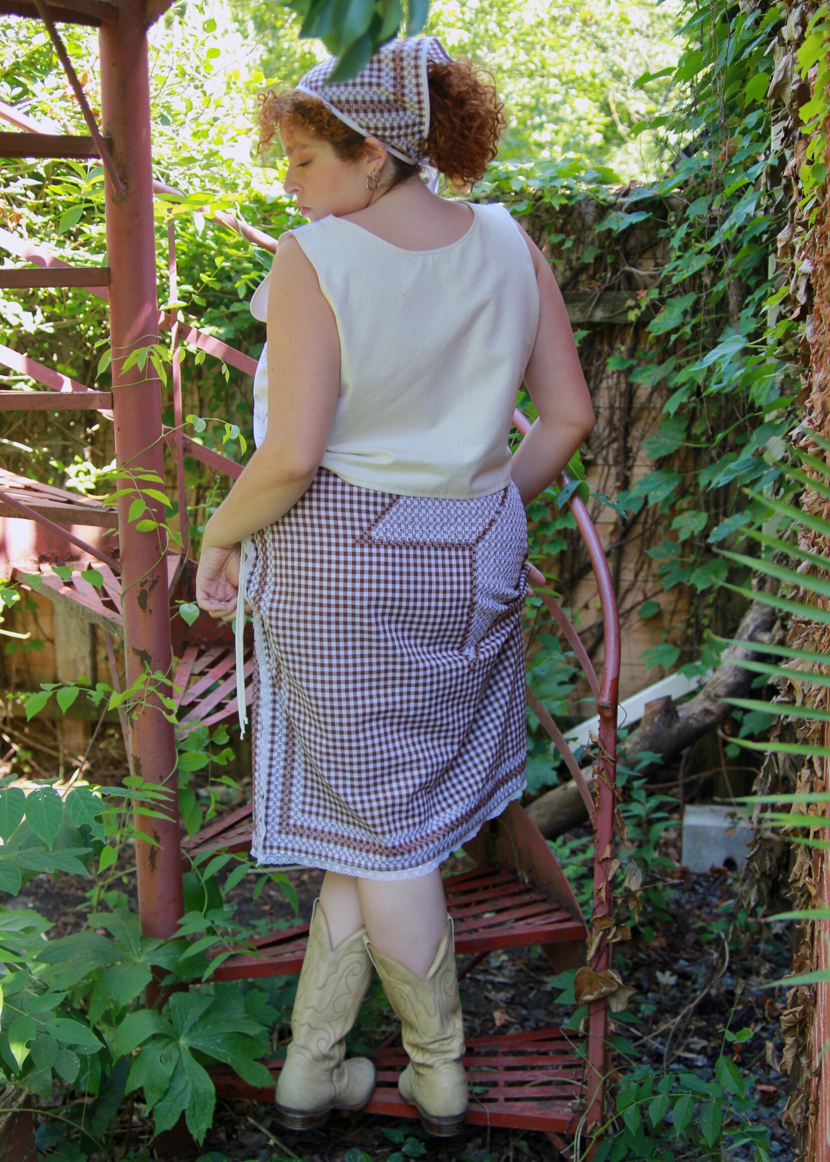 Studio Citizen Studio Citizen Upcycled Linen Skirt -Brown Gingham Long - L