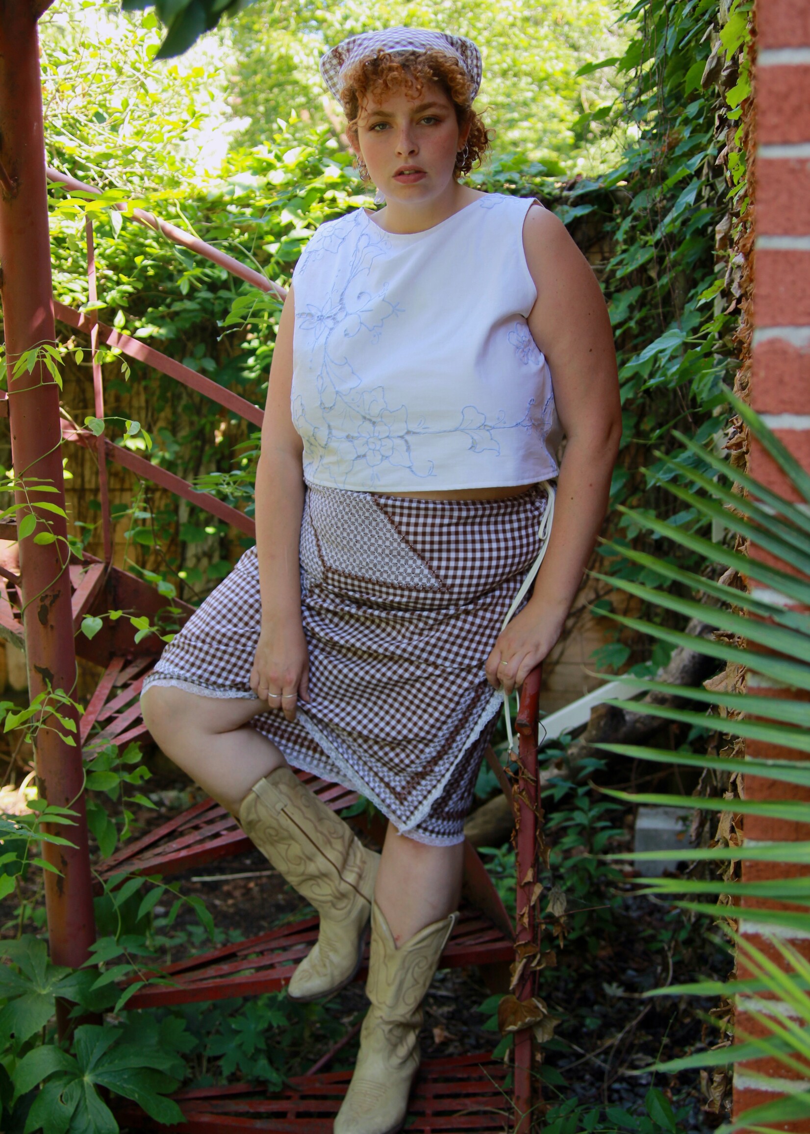 Studio Citizen Studio Citizen Upcycled Linen Skirt -Brown Gingham Long - L