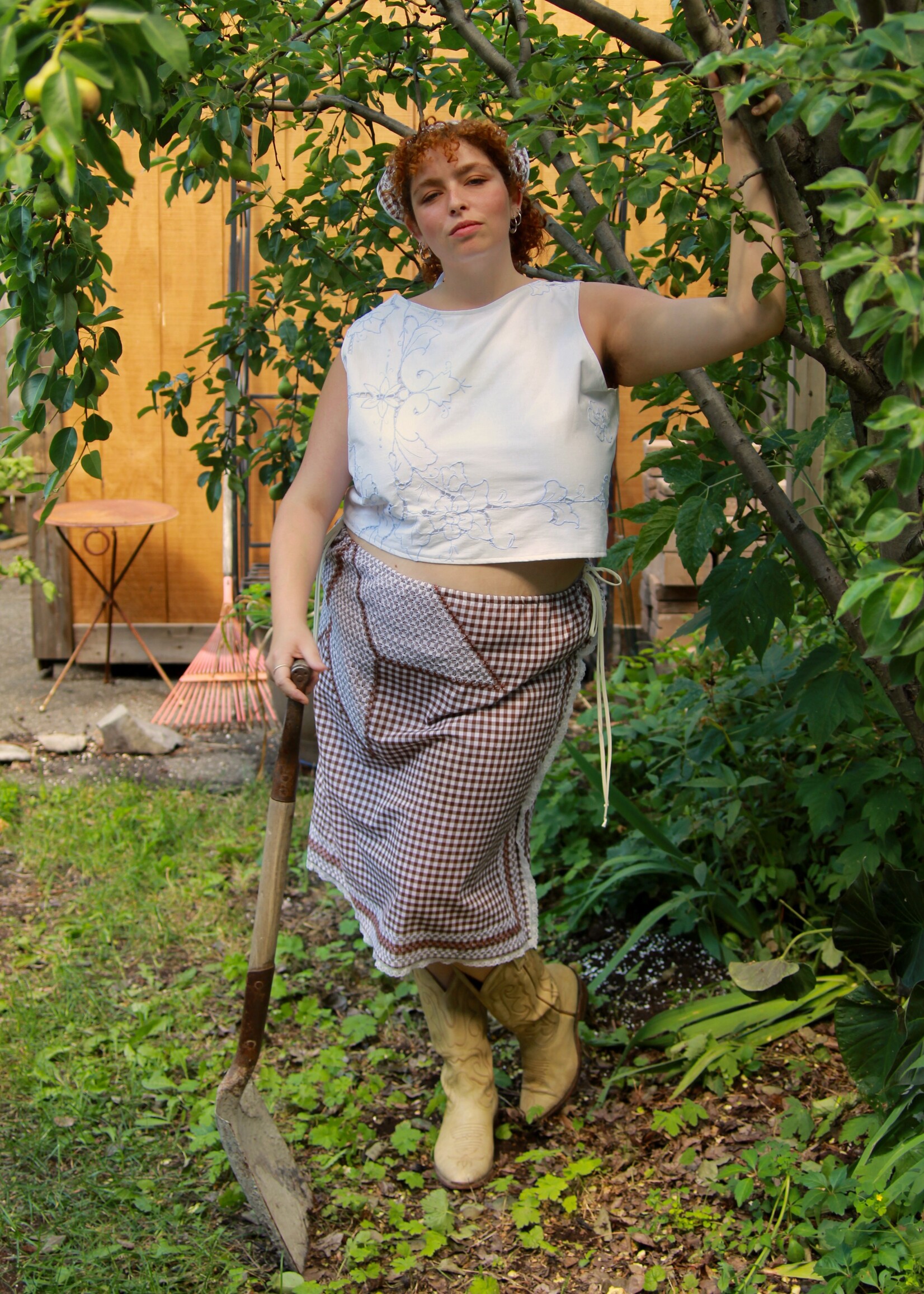 Studio Citizen Studio Citizen Upcycled Linen Skirt -Brown Gingham Long - L