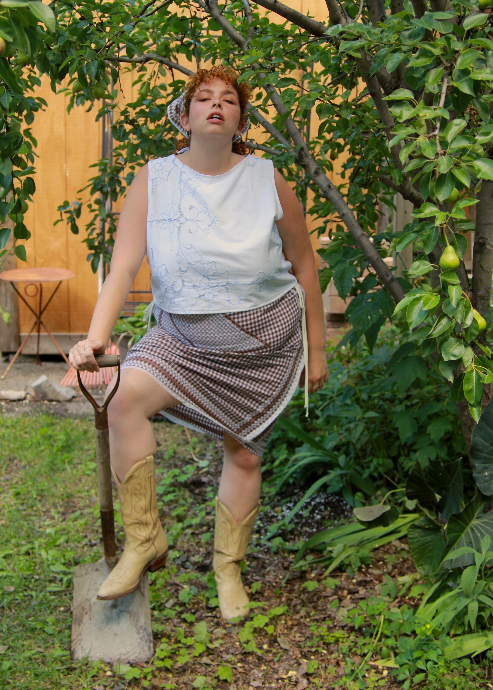 Studio Citizen Studio Citizen Upcycled Linen Skirt -Brown Gingham Long - L