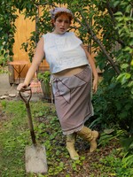 Studio Citizen Upcycled Linen Skirt -Brown Gingham Long - L