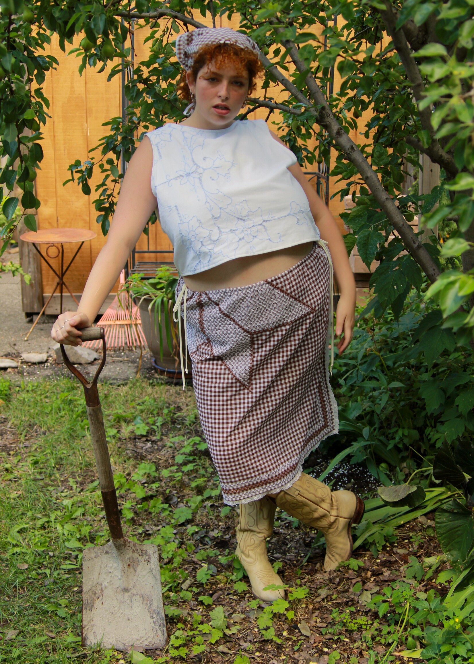 Studio Citizen Studio Citizen Upcycled Linen Skirt -Brown Gingham Long - L