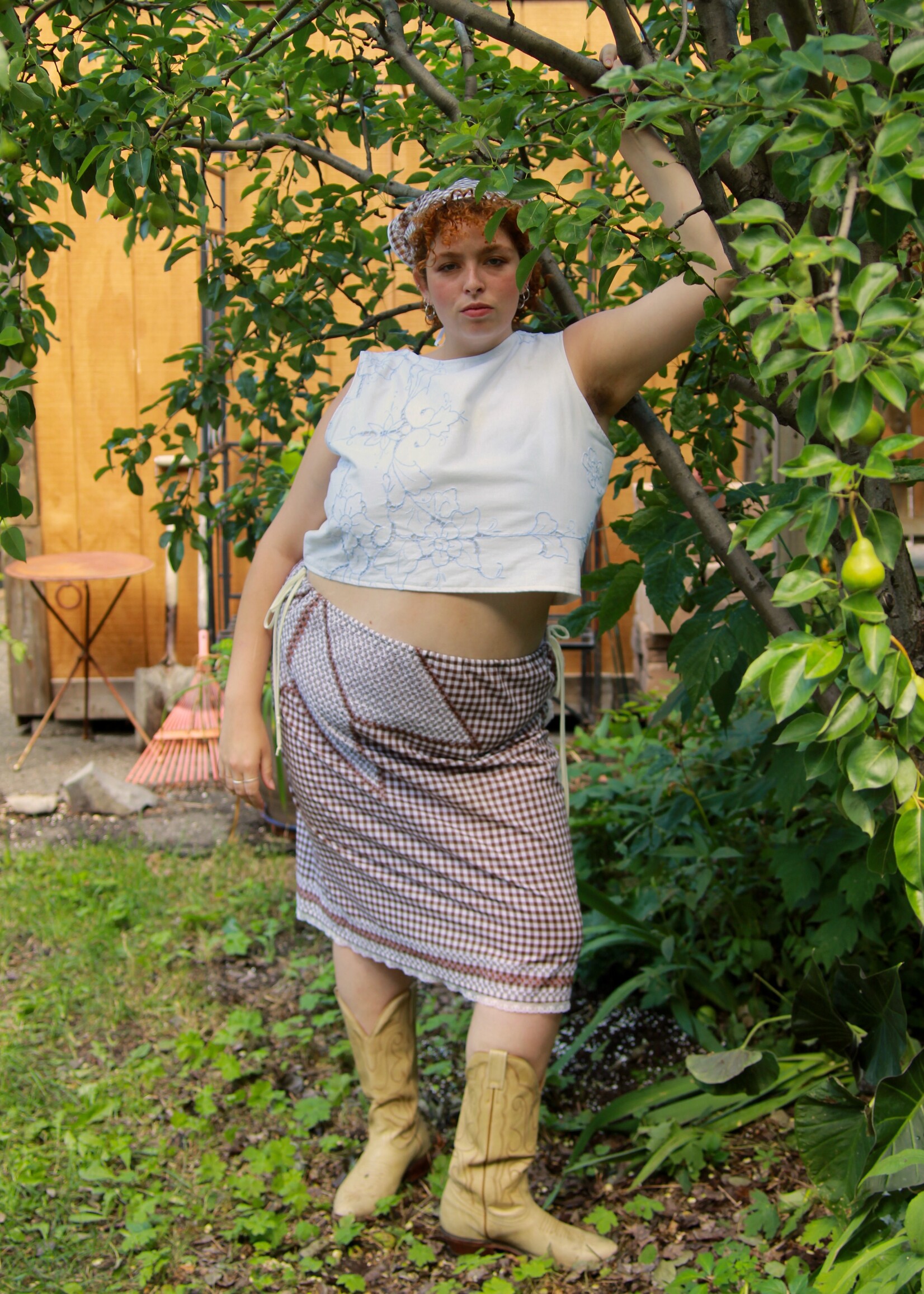 Studio Citizen Studio Citizen Upcycled Linen Skirt -Brown Gingham Long - L