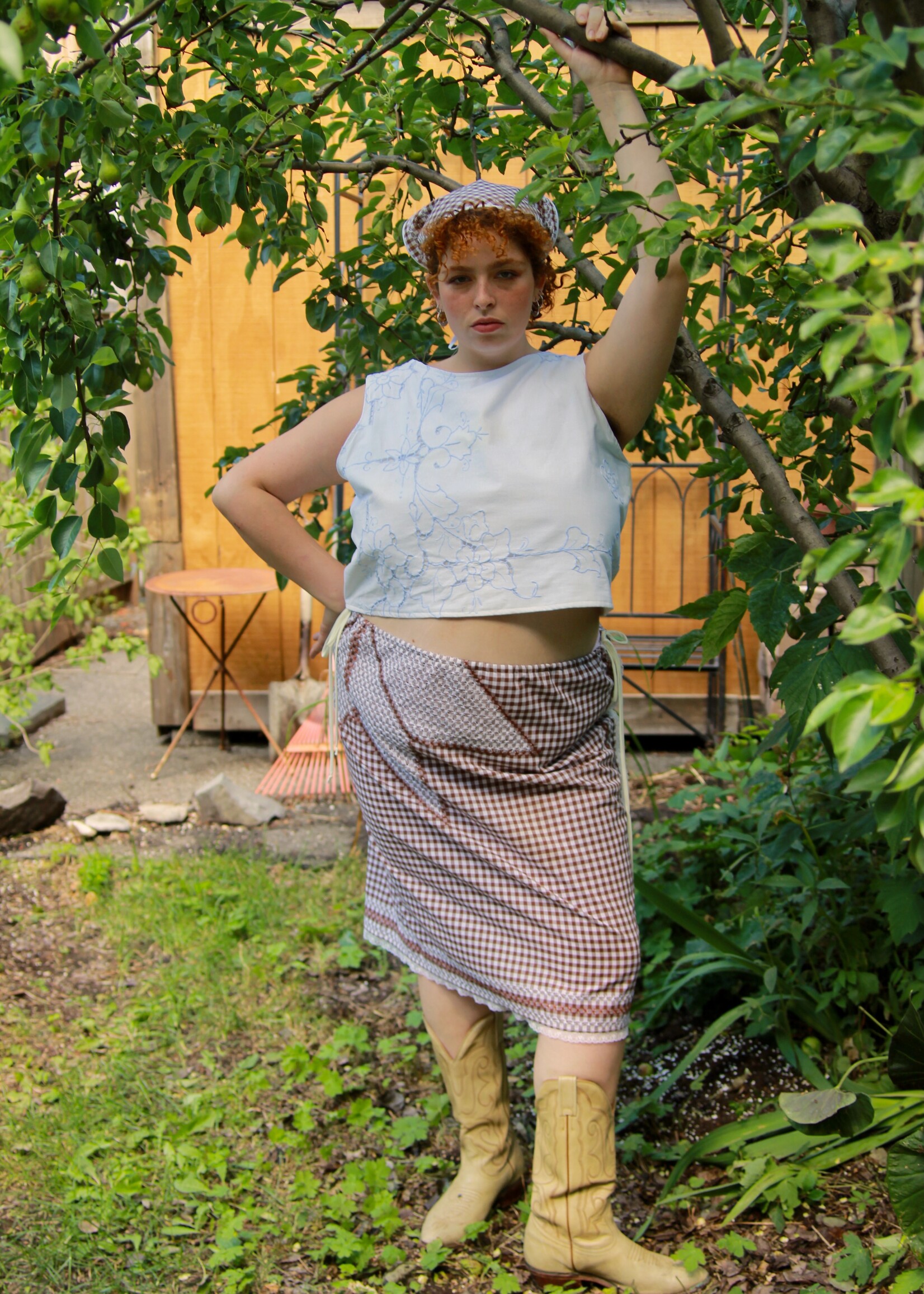 Studio Citizen Studio Citizen Upcycled Linen Skirt -Brown Gingham Long - L