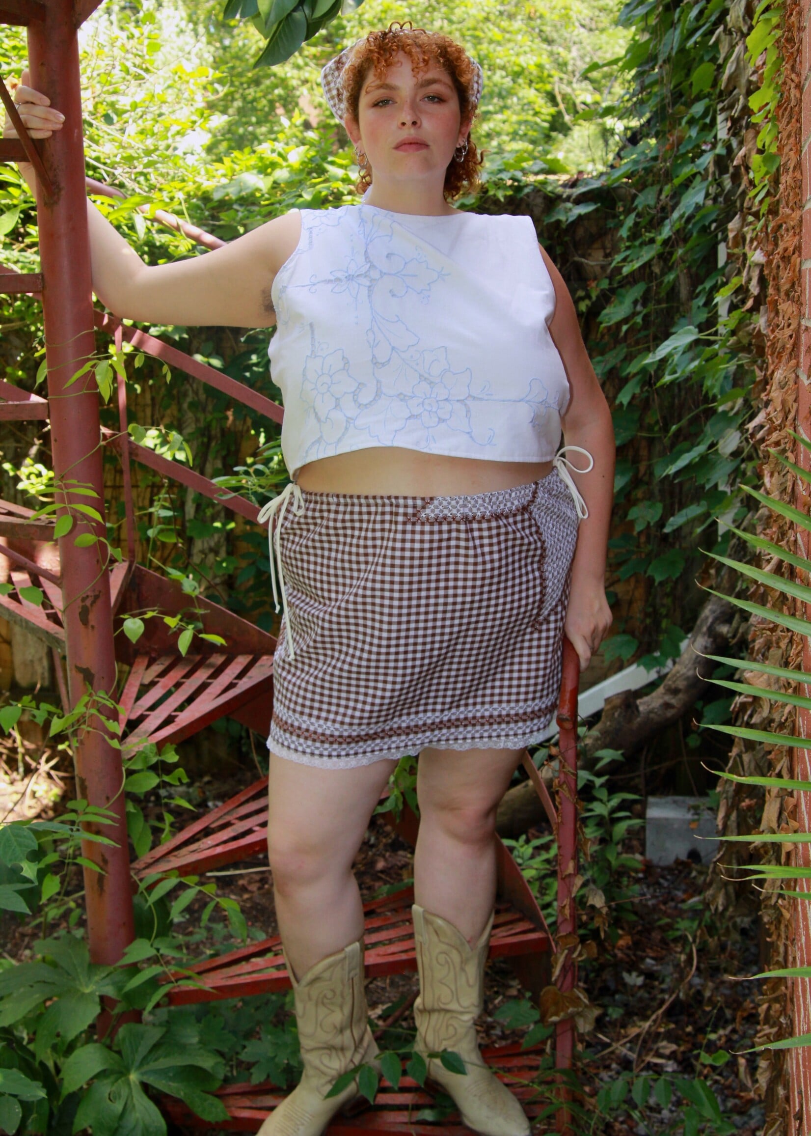 Studio Citizen Studio Citizen Upcycled Linen Skirt -Brown Gingham Mini - L