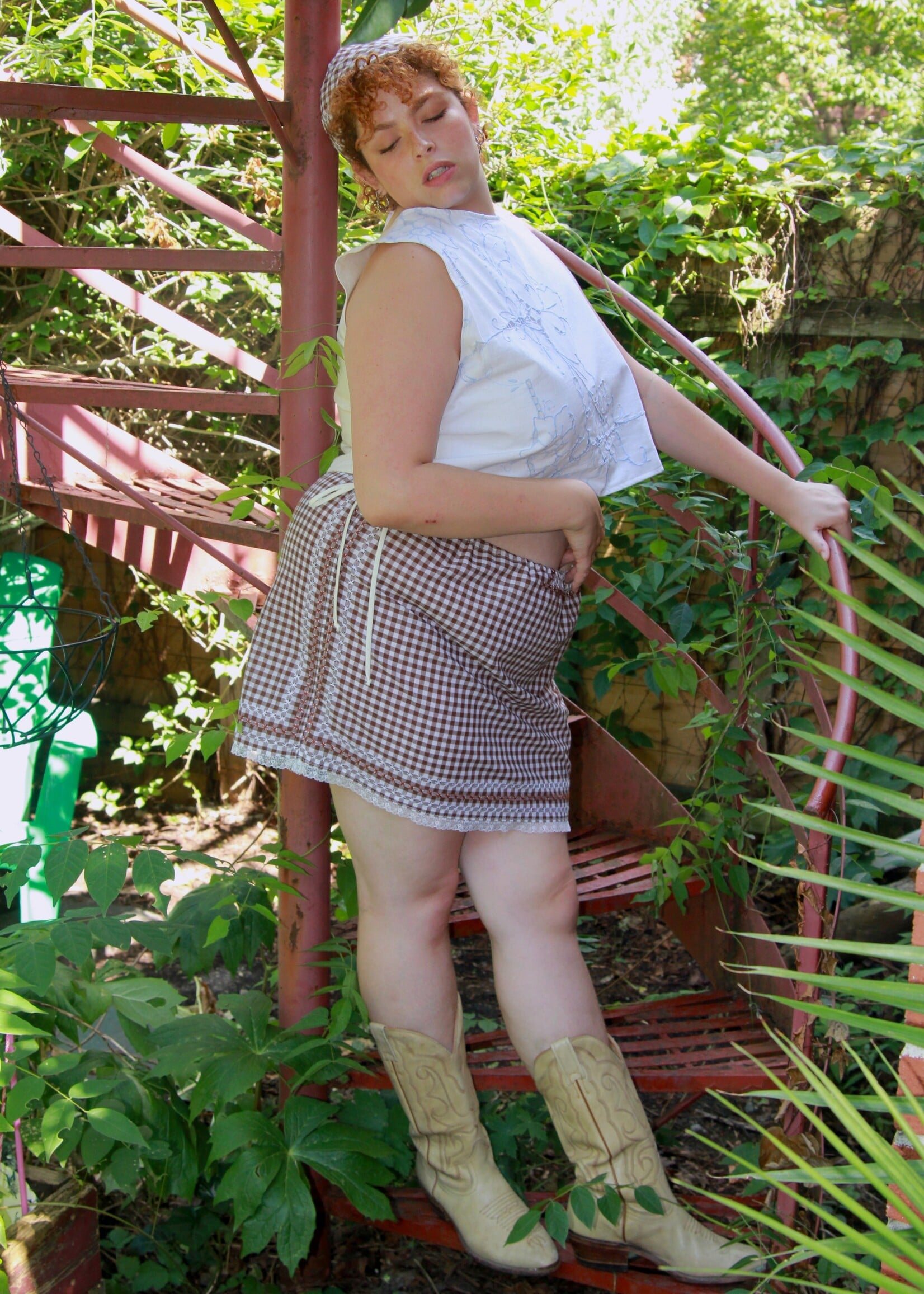 Studio Citizen Studio Citizen Upcycled Linen Skirt -Brown Gingham Mini - L