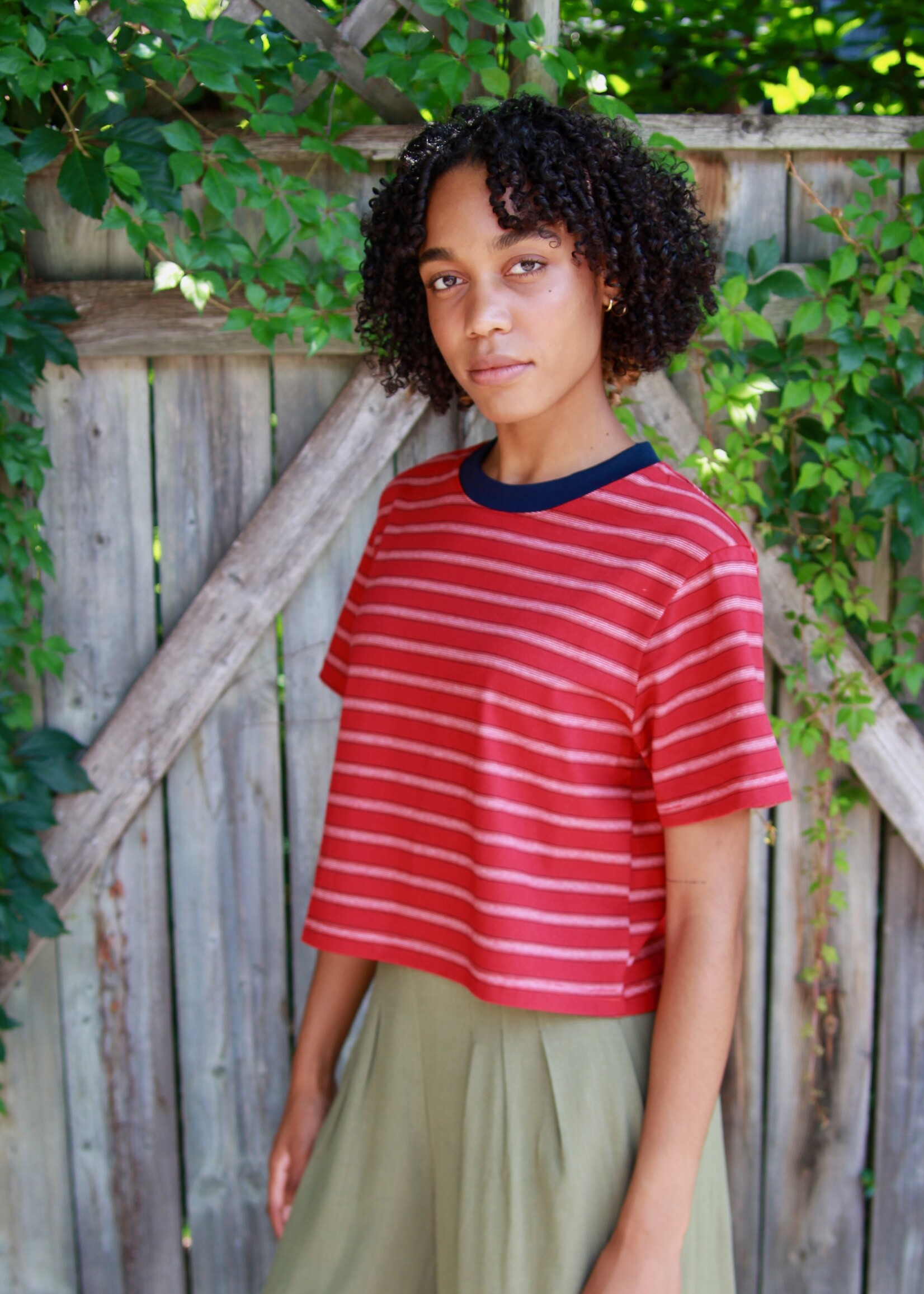 Studio Citizen Studio Citizen Perfect Tee in Red Stripe with Navy Rib