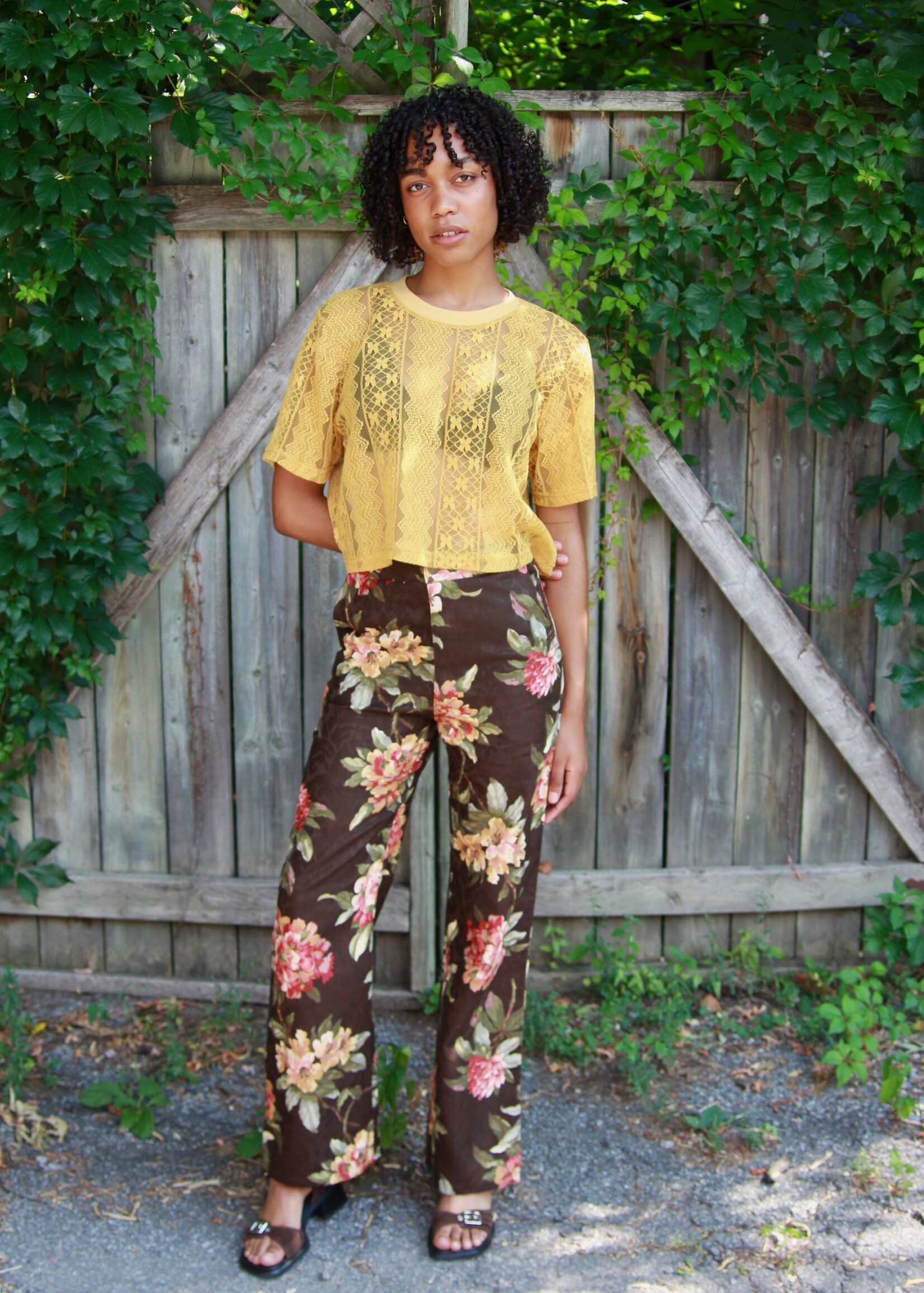 Studio Citizen Studio Citizen Straight Cut Pant in Brown Floral Jacquard