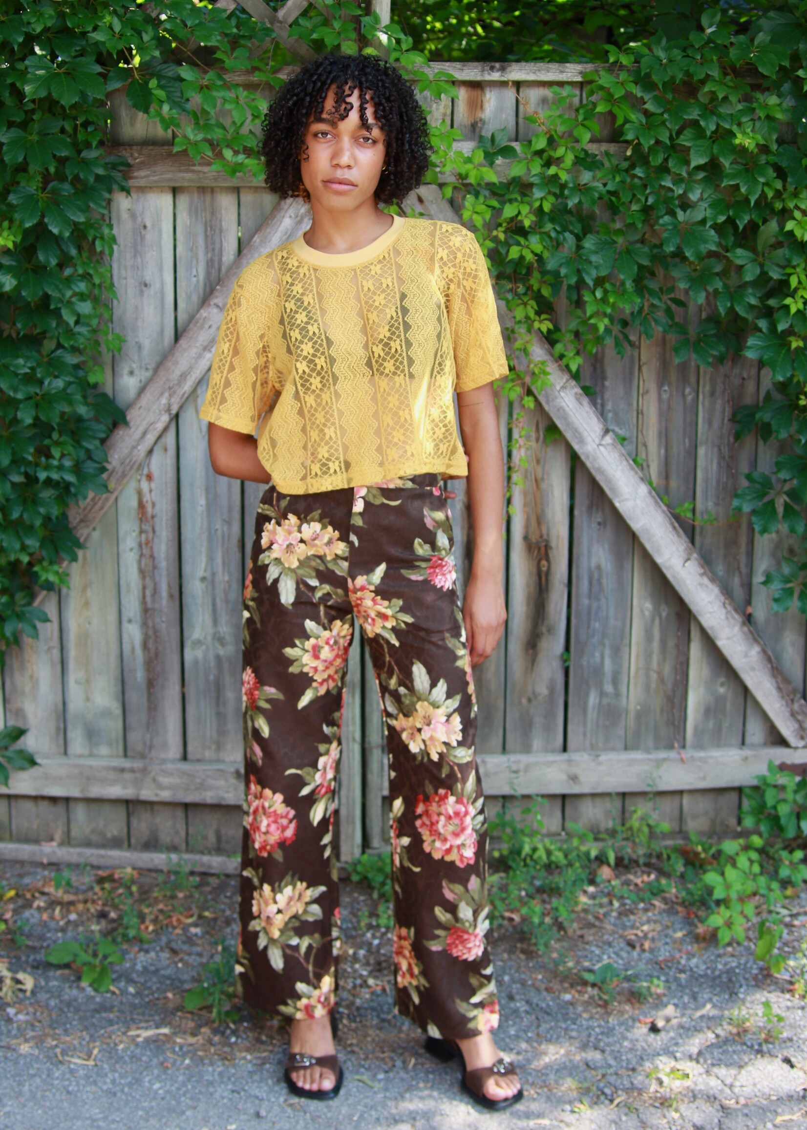 Studio Citizen Studio Citizen Straight Cut Pant in Brown Floral Jacquard