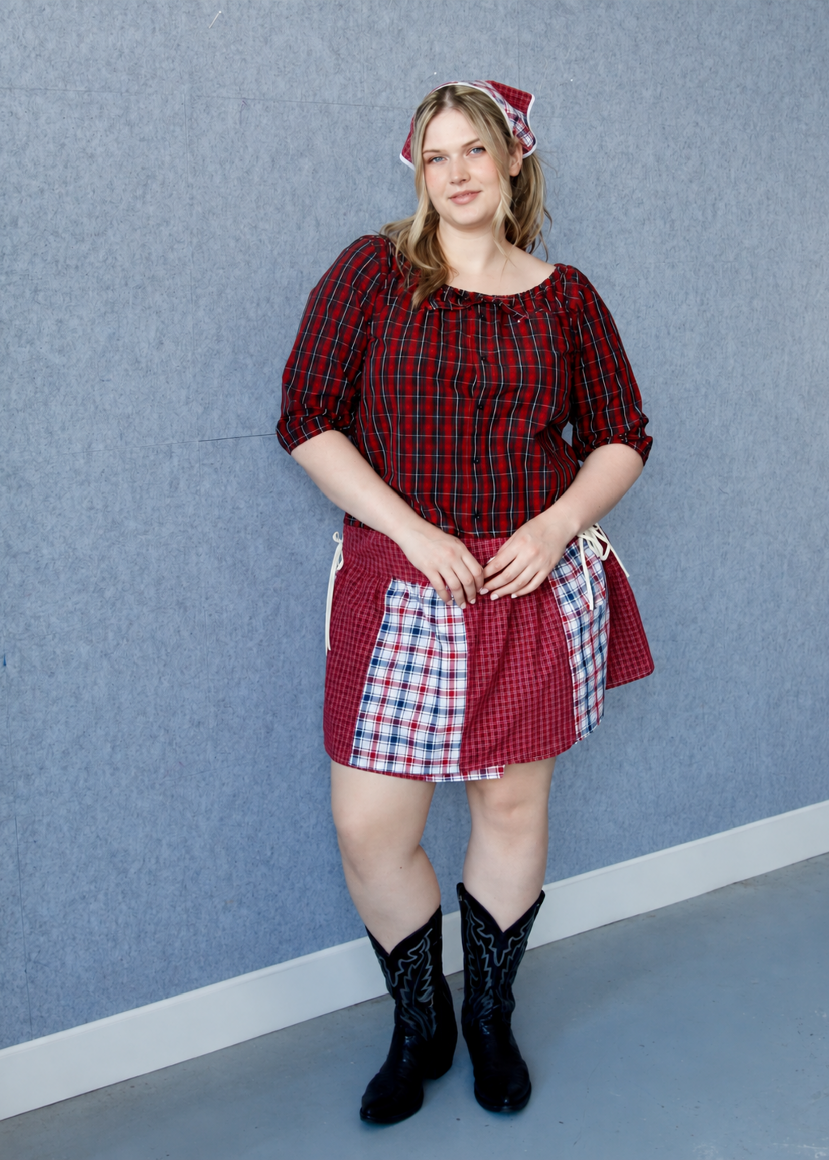 Studio Citizen Upcycled Back to School Skirt - Red Plaid - XXL