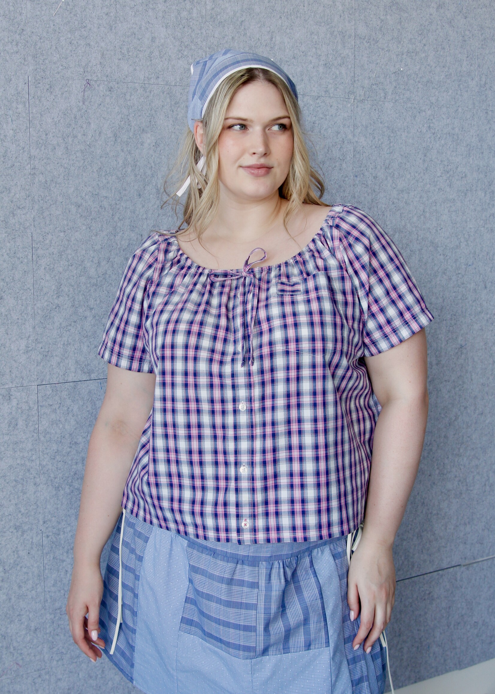 Studio Citizen Upcycled Back to School Skirt - Blue Plaid - XXL