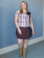 Studio Citizen Upcycyled Back to School Skirt - Burgundy + Navy  Plaid - L
