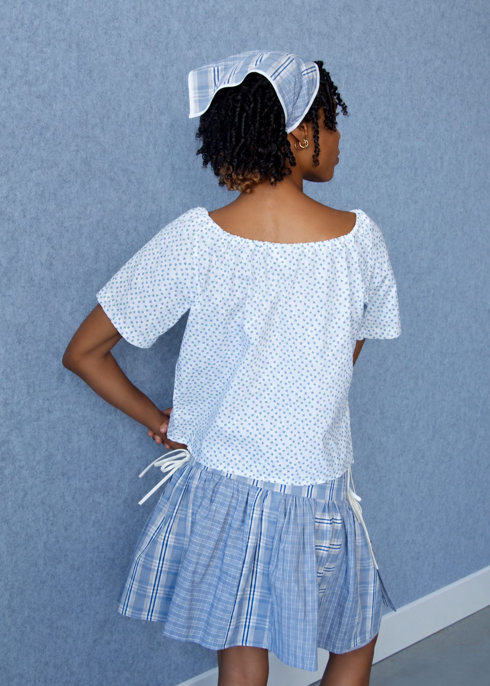 Studio Citizen Upcycyled Back to School Skirt - Blue + Beige Plaid - S