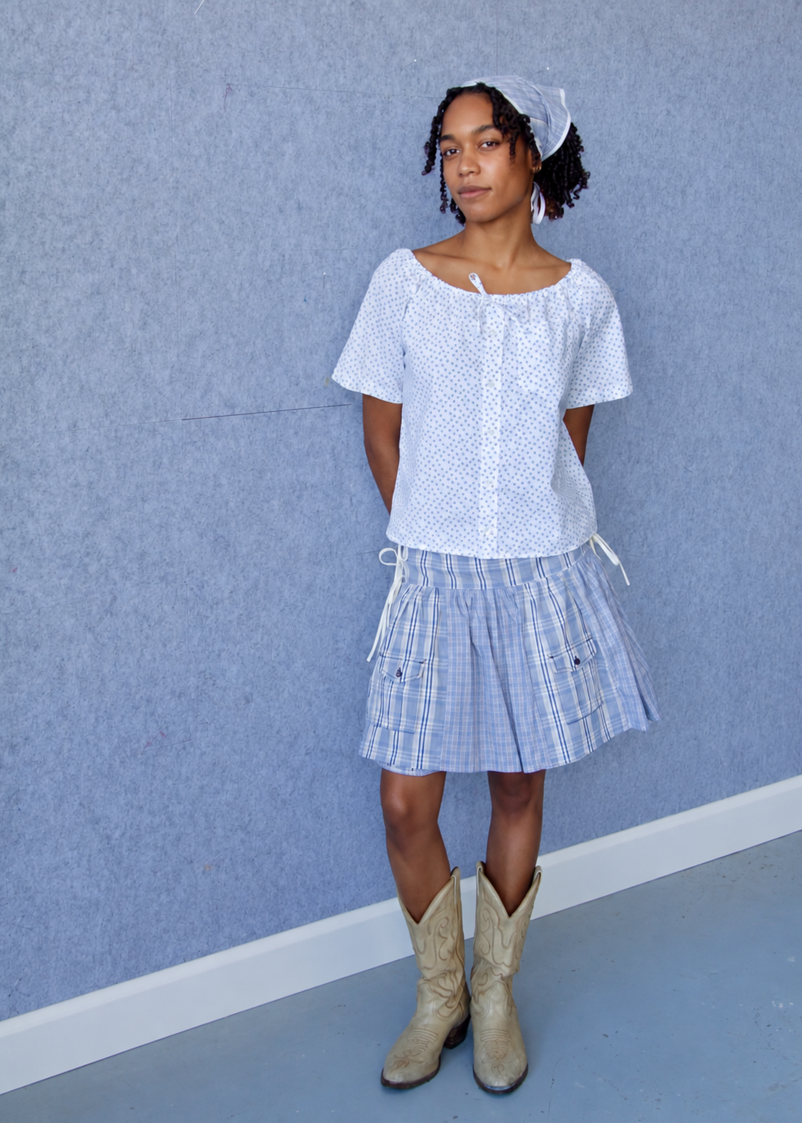 Studio Citizen Upcycyled Back to School Skirt - Blue + Beige Plaid - S