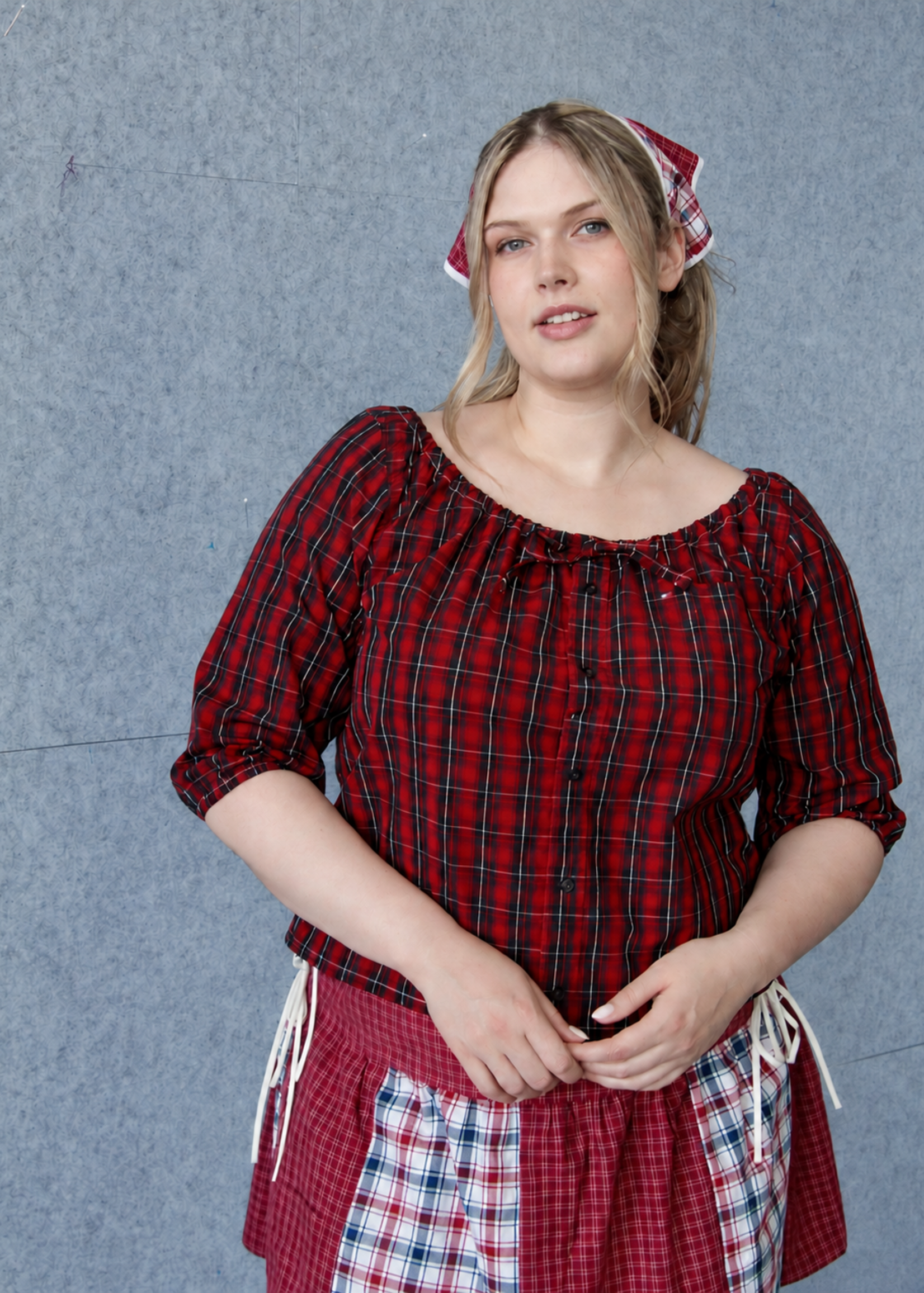 Studio Citizen Upcycyled Back to School Top -Red Plaid - XL