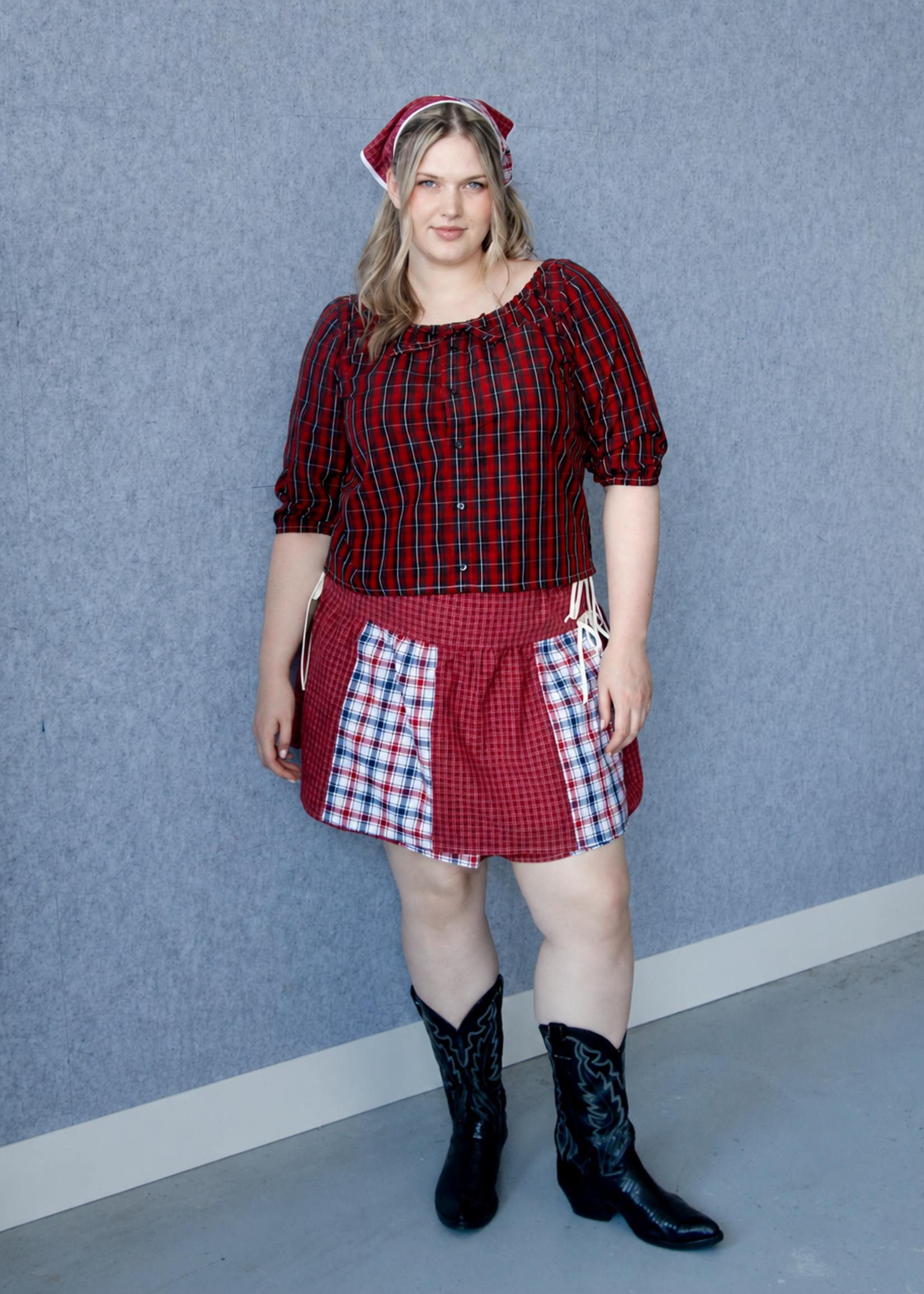 Studio Citizen Upcycyled Back to School Top -Red Plaid - XL