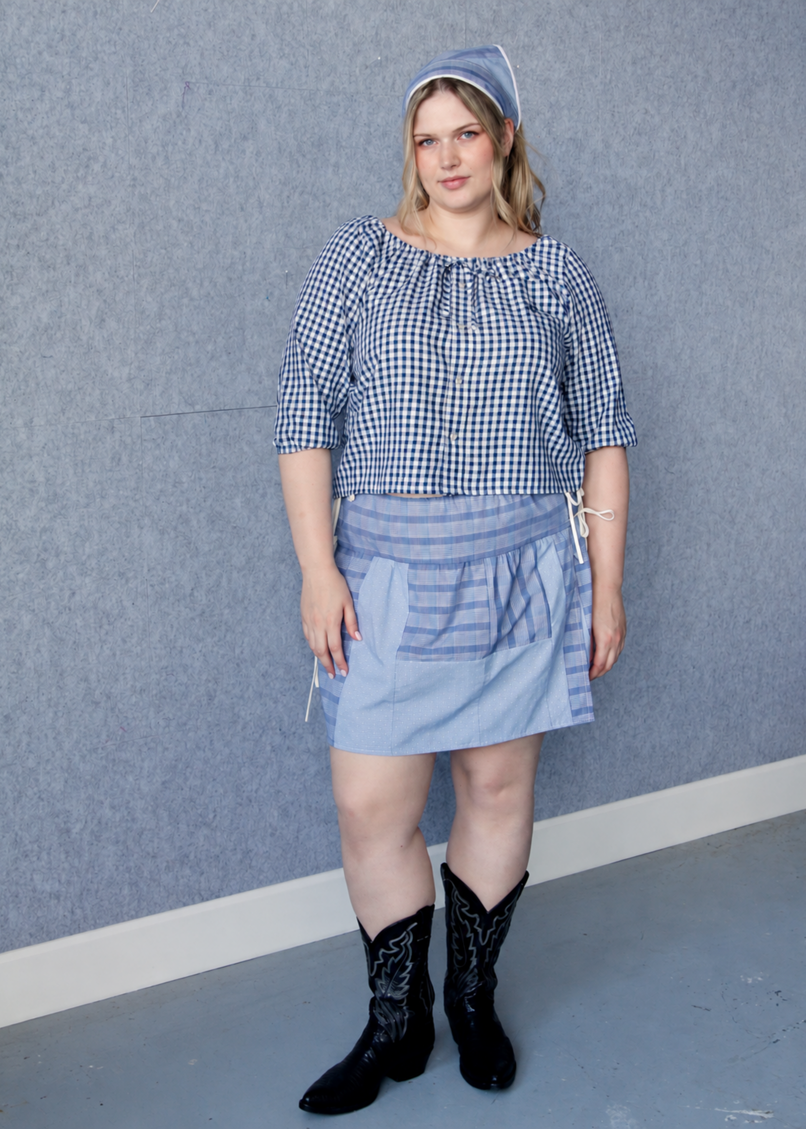 Studio Citizen Upcycyled Back to School Top -Blue Plaid XL