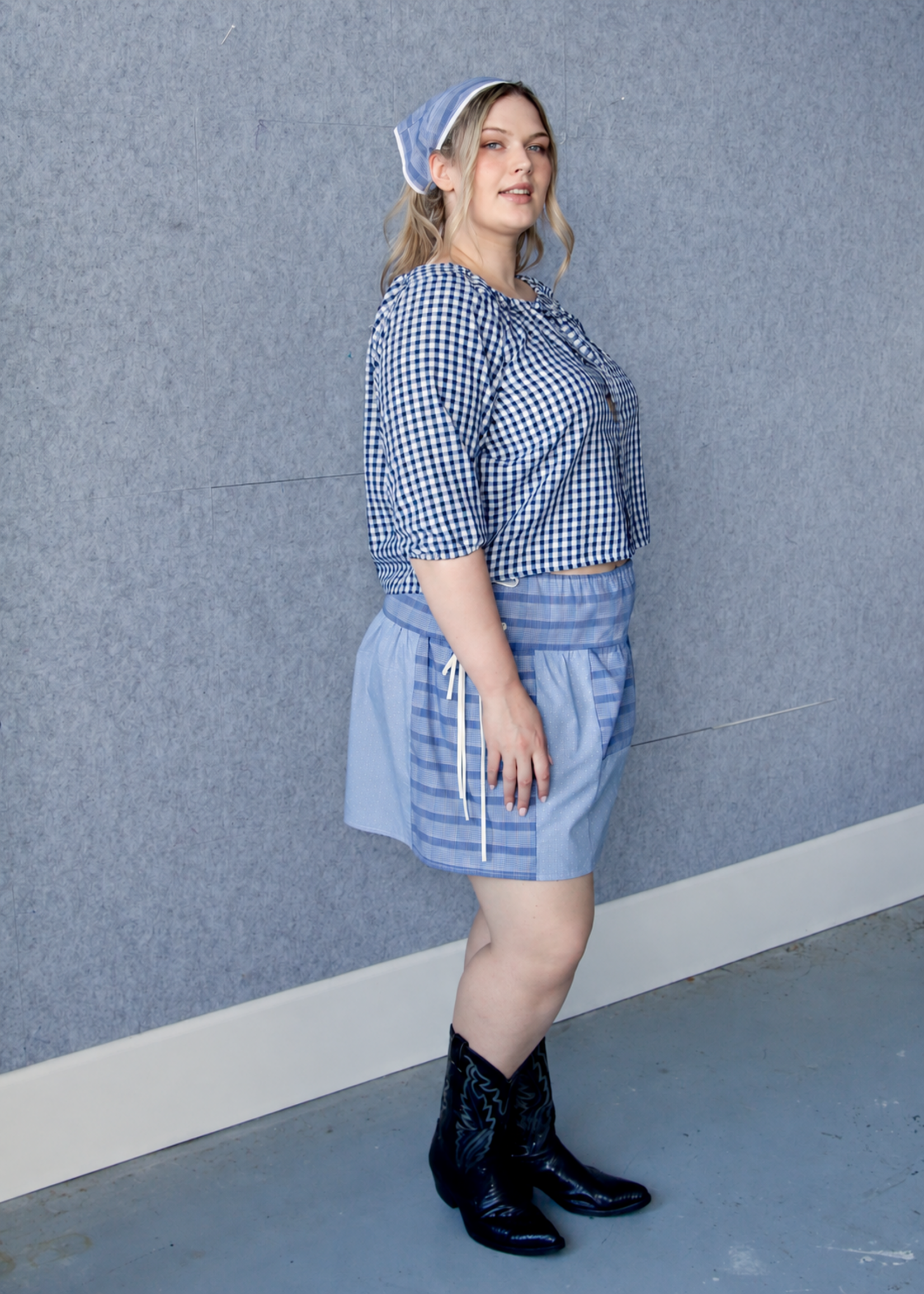 Studio Citizen Upcycyled Back to School Top -Blue Plaid XL