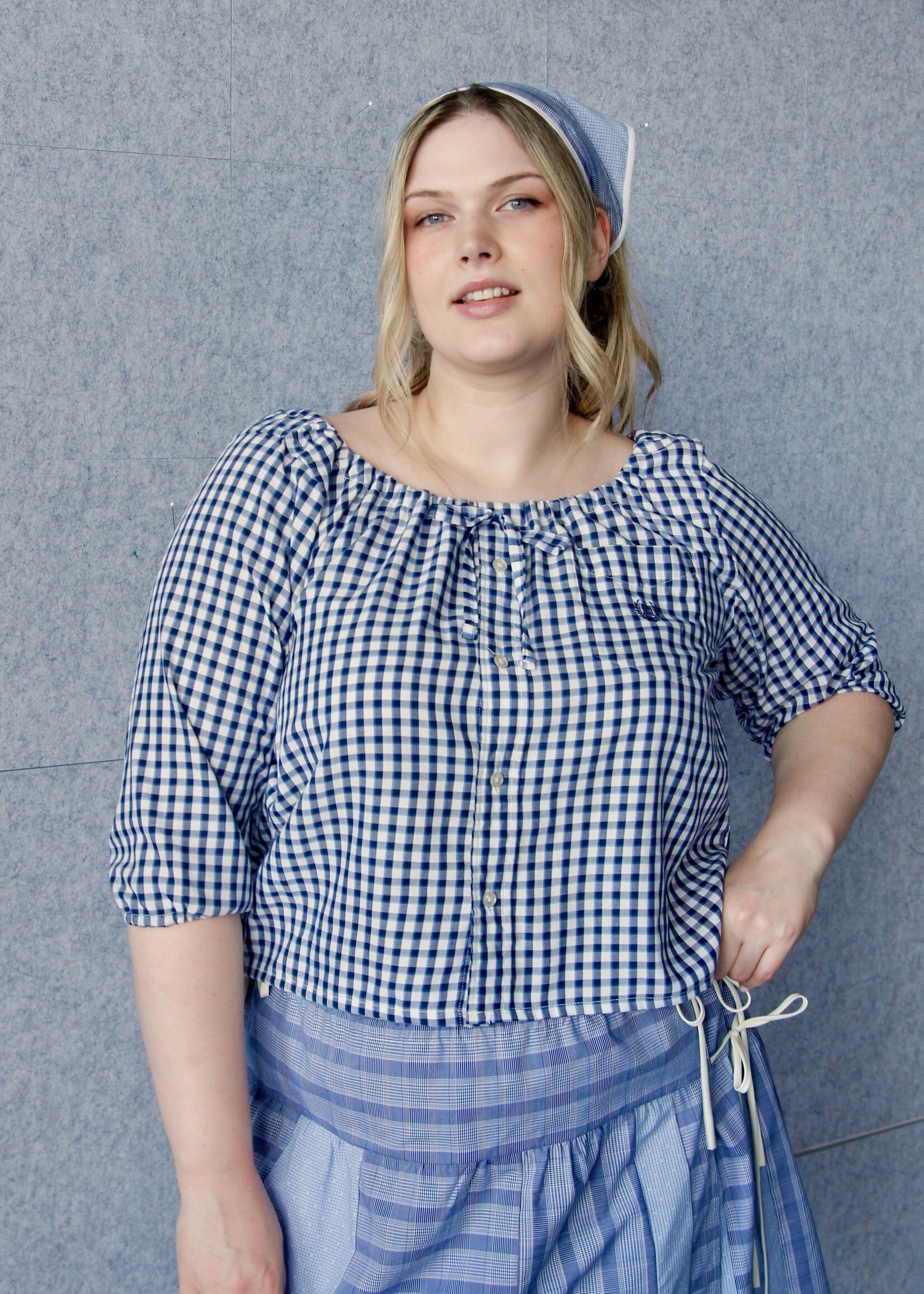 Studio Citizen Upcycyled Back to School Top -Blue Plaid XL