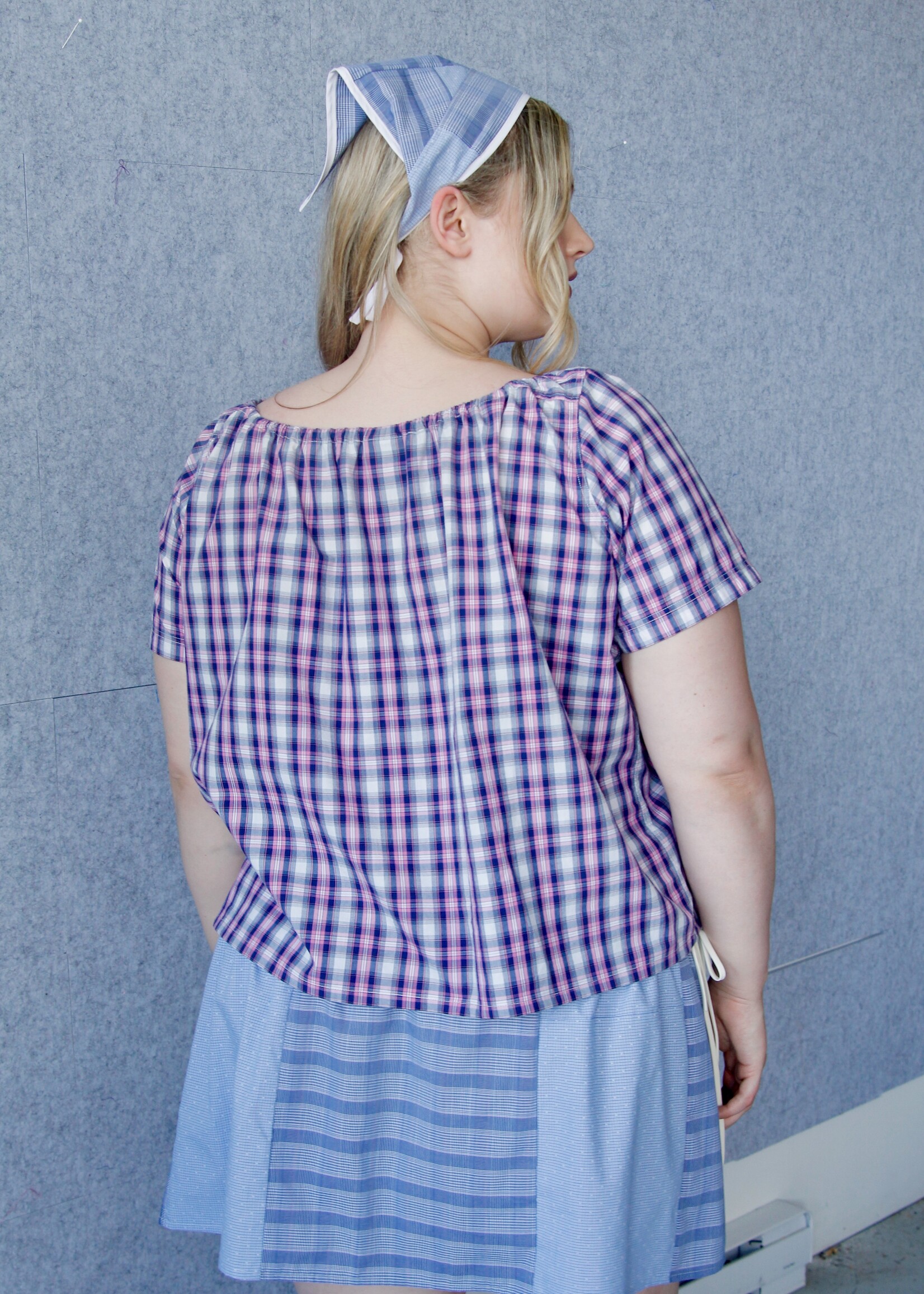 Studio Citizen Upcycyled Back to School Top -Pink + Blue Plaid XXL