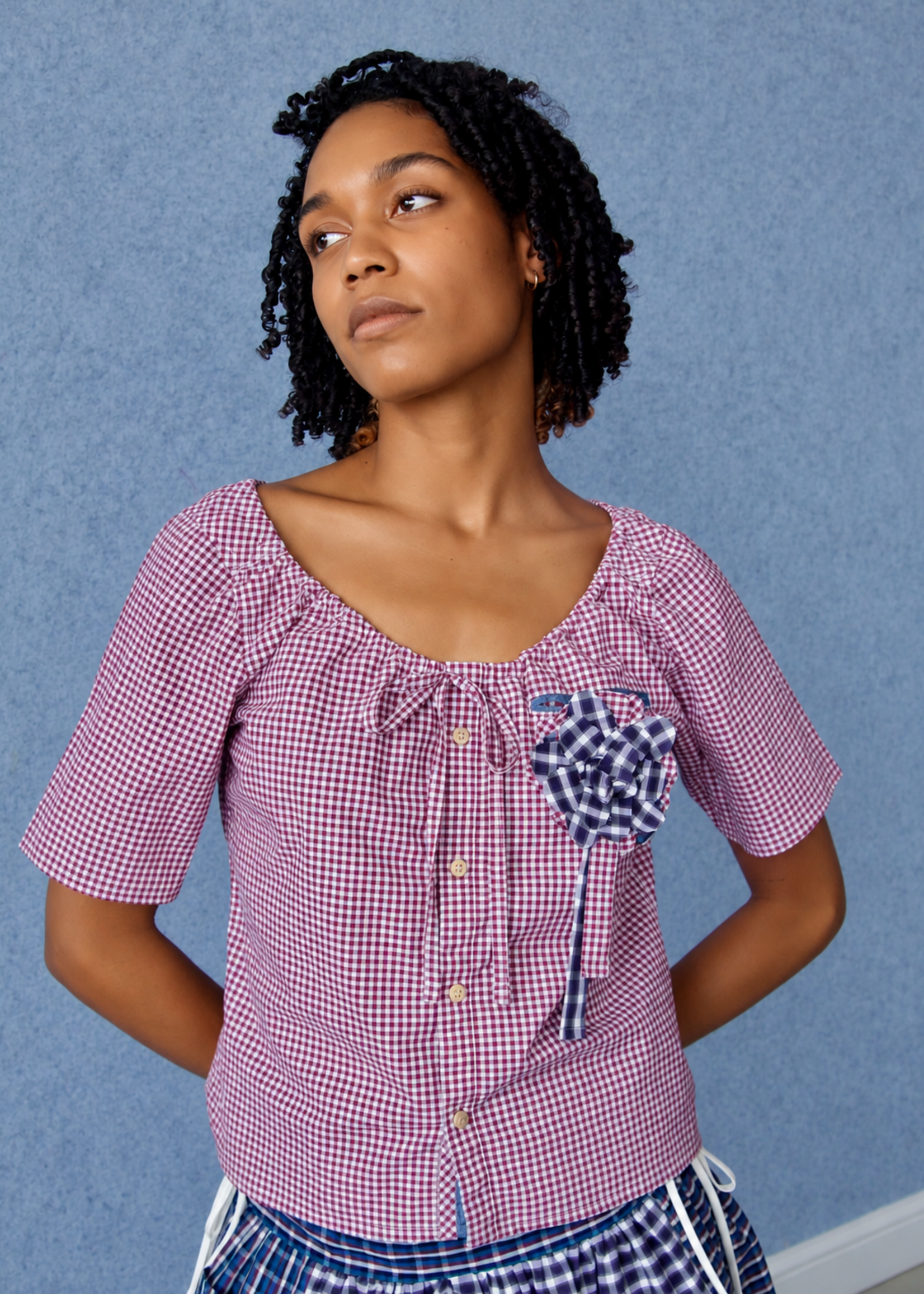 Studio Citizen Upcycyled Back to School Top -Plum Gingham - XS