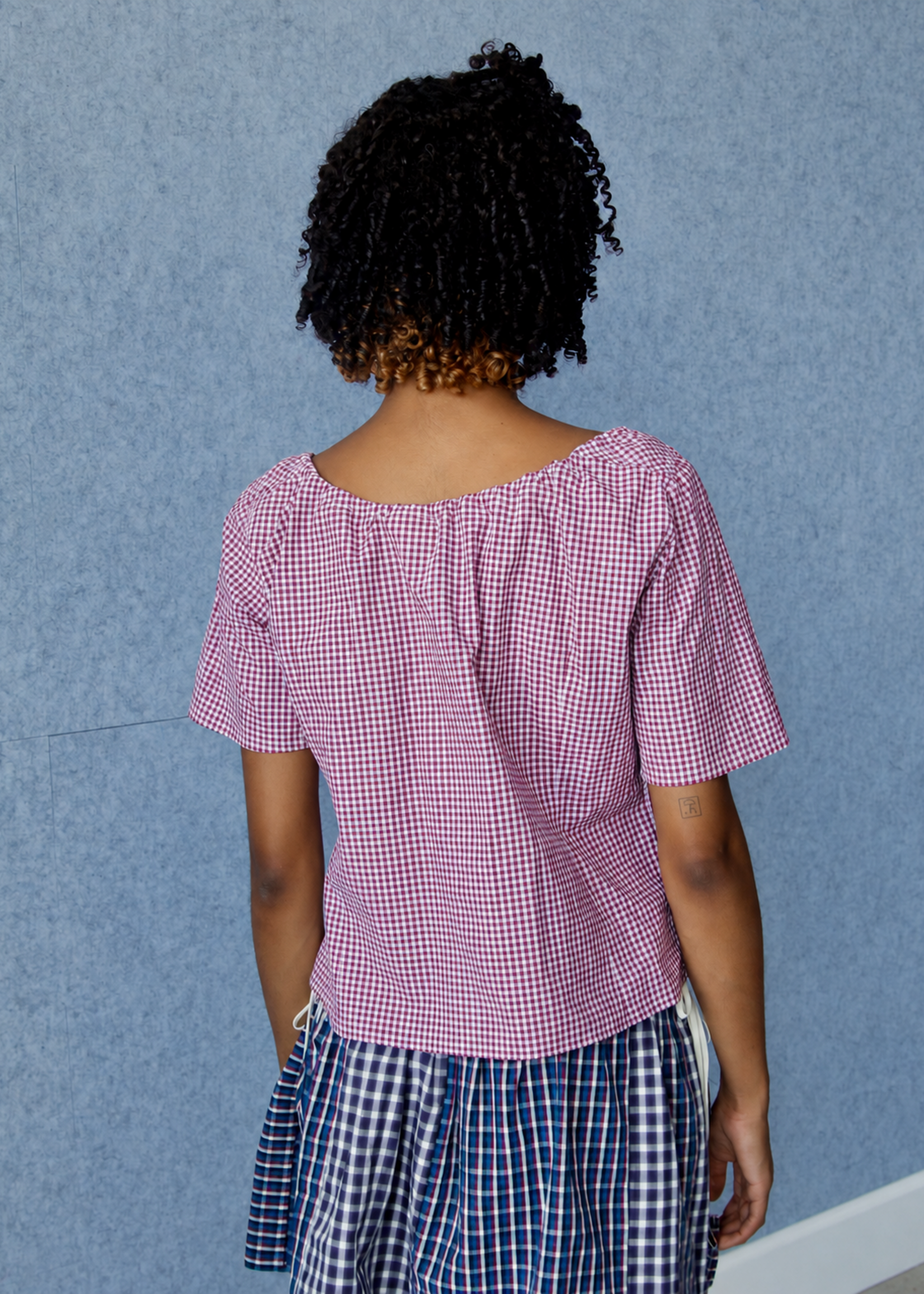 Studio Citizen Upcycyled Back to School Top -Plum Gingham - XS