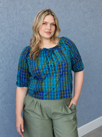 Studio Citizen Upcycyled Back to School Top - Blue + Green Plaid - L