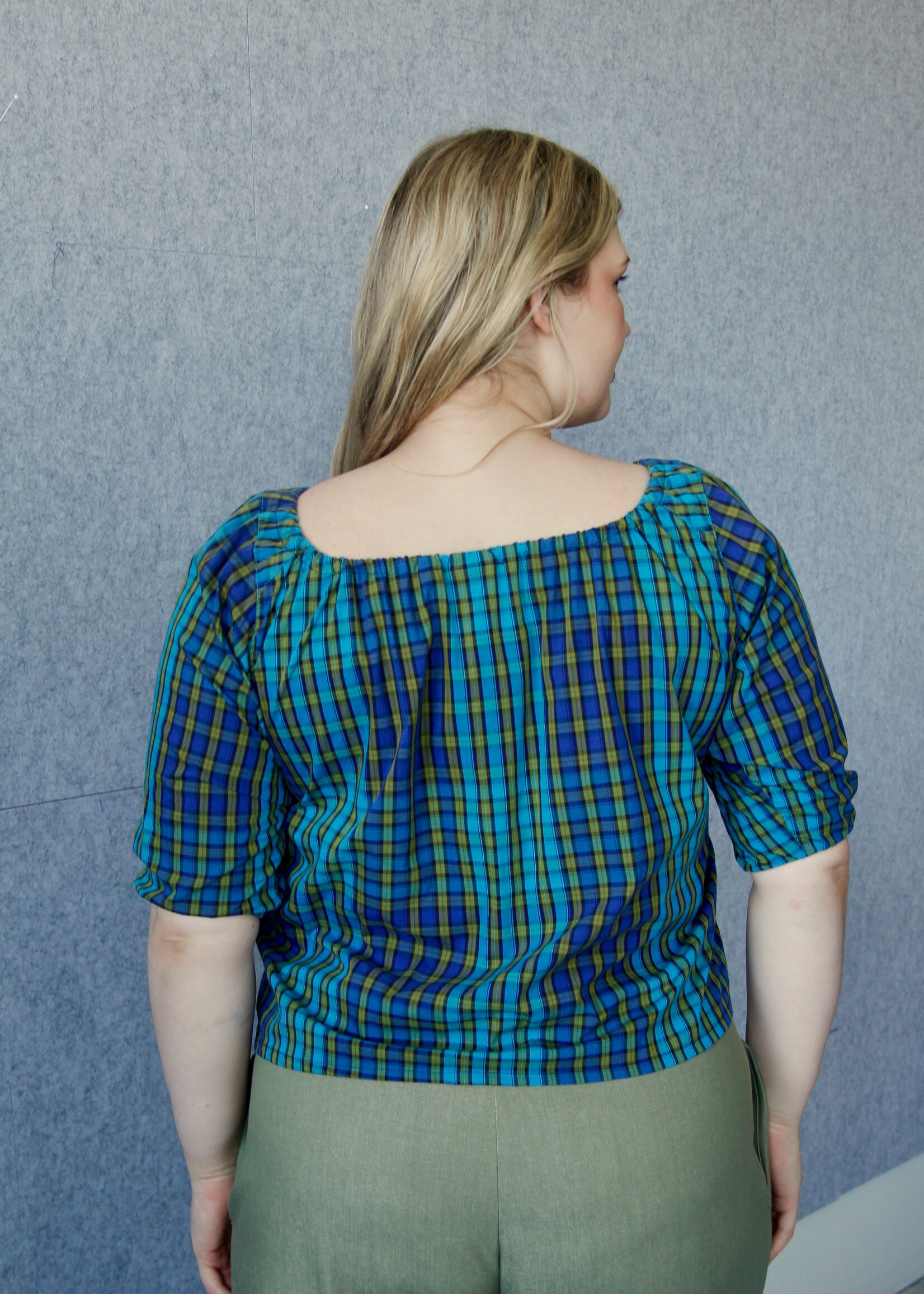 Studio Citizen Upcycyled Back to School Top - Blue + Green Plaid - L