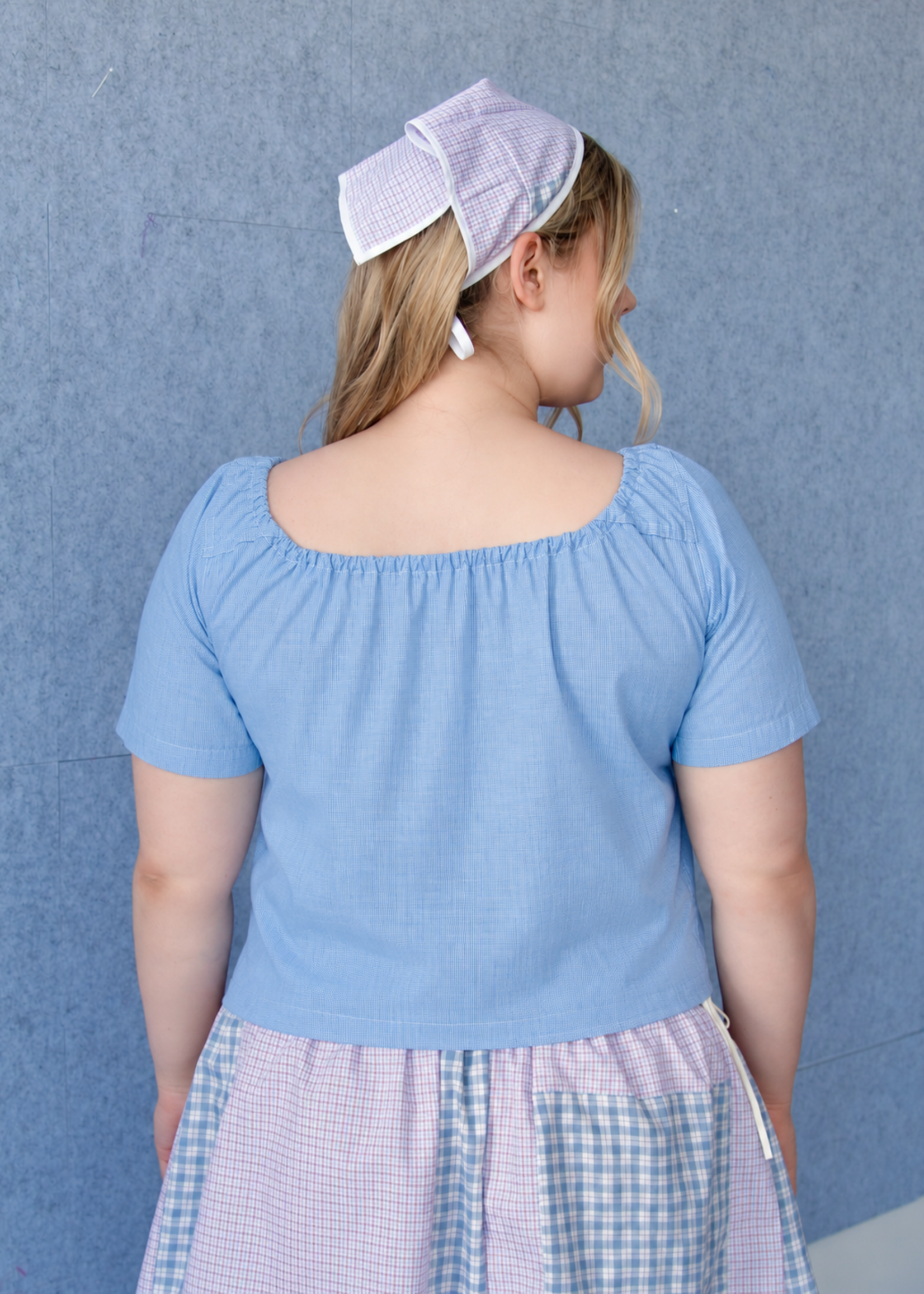 Studio Citizen Upcycyled Back to School Top - Blue Mini Check - L