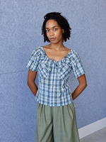 Studio Citizen Upcycyled Back to School Top - Blue + Yellow Plaid - S