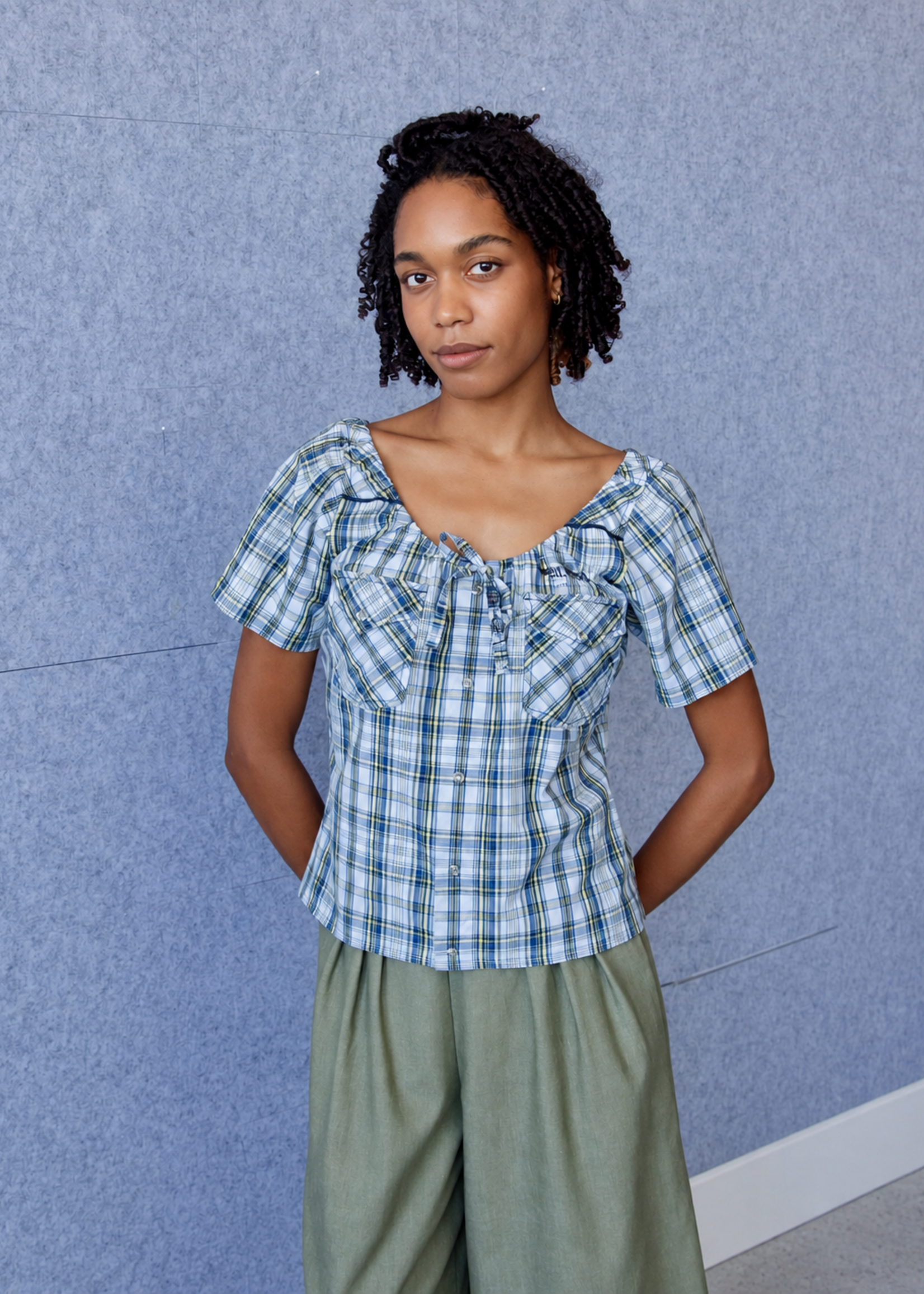 Studio Citizen Upcycyled Back to School Top - Blue + Yellow Plaid - S