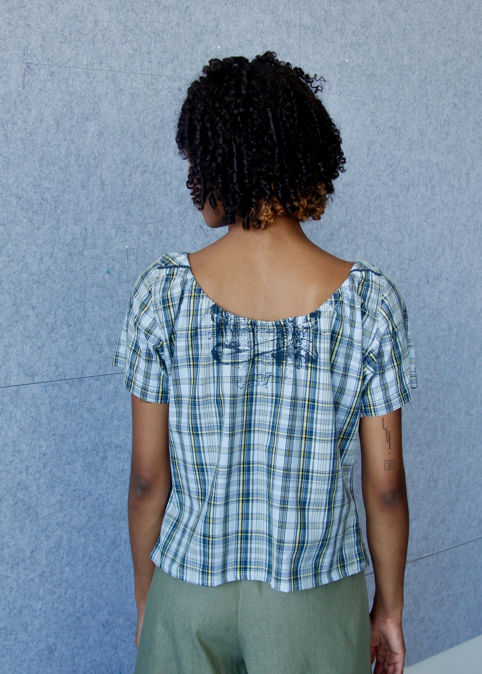 Studio Citizen Upcycyled Back to School Top - Blue + Yellow Plaid - S