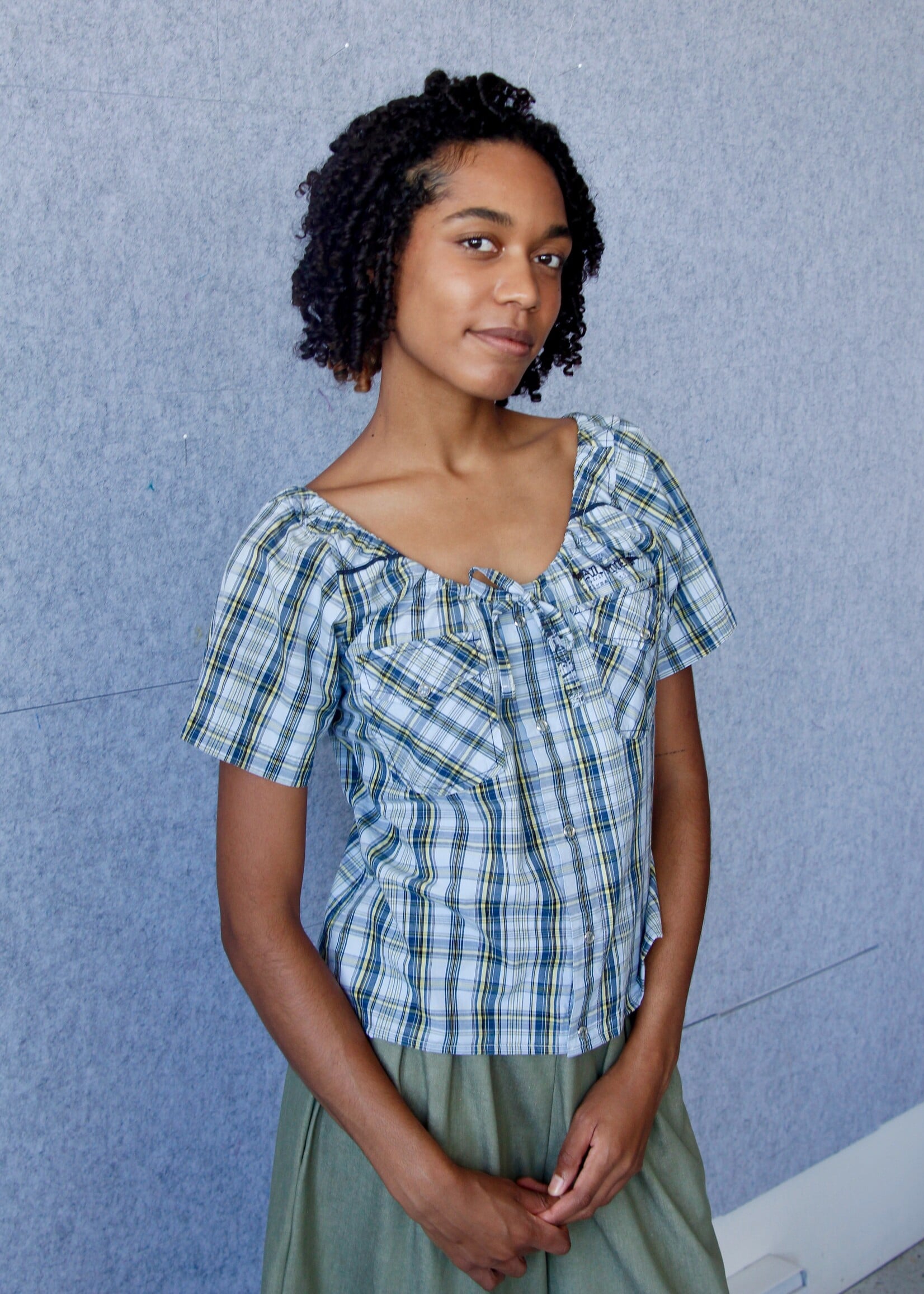 Studio Citizen Upcycyled Back to School Top - Blue + Yellow Plaid - S