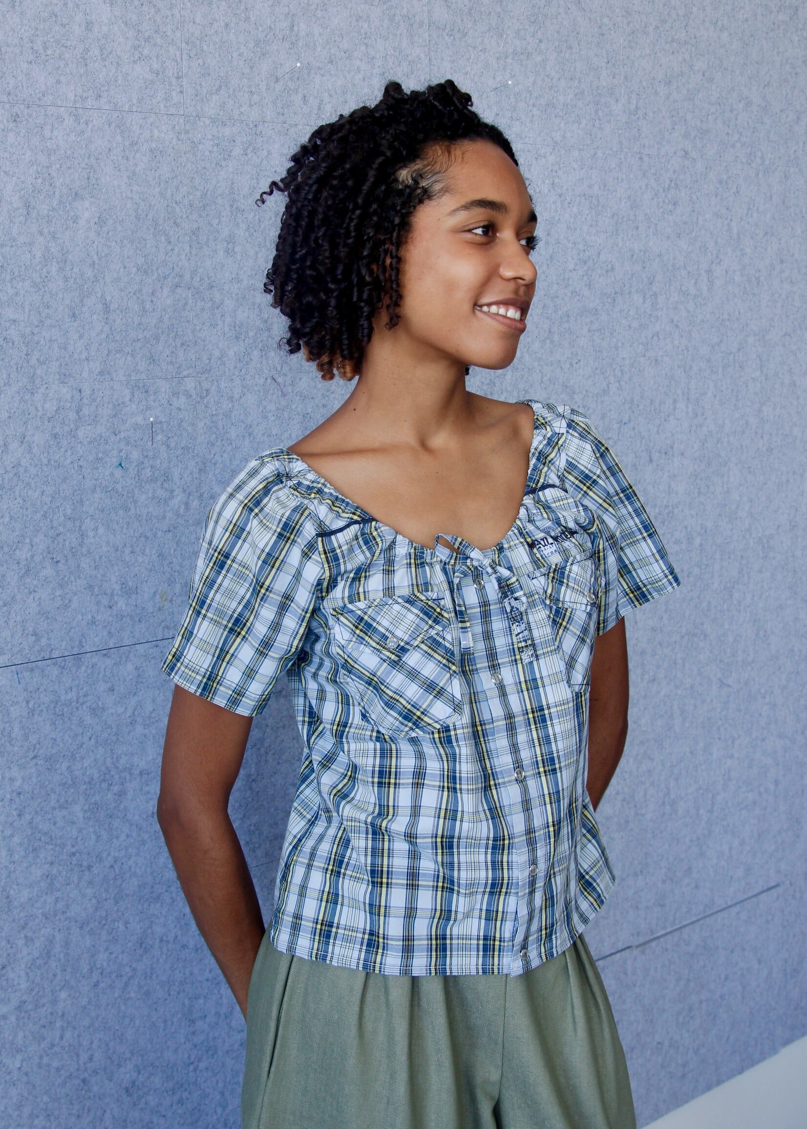 Studio Citizen Upcycyled Back to School Top - Blue + Yellow Plaid - S