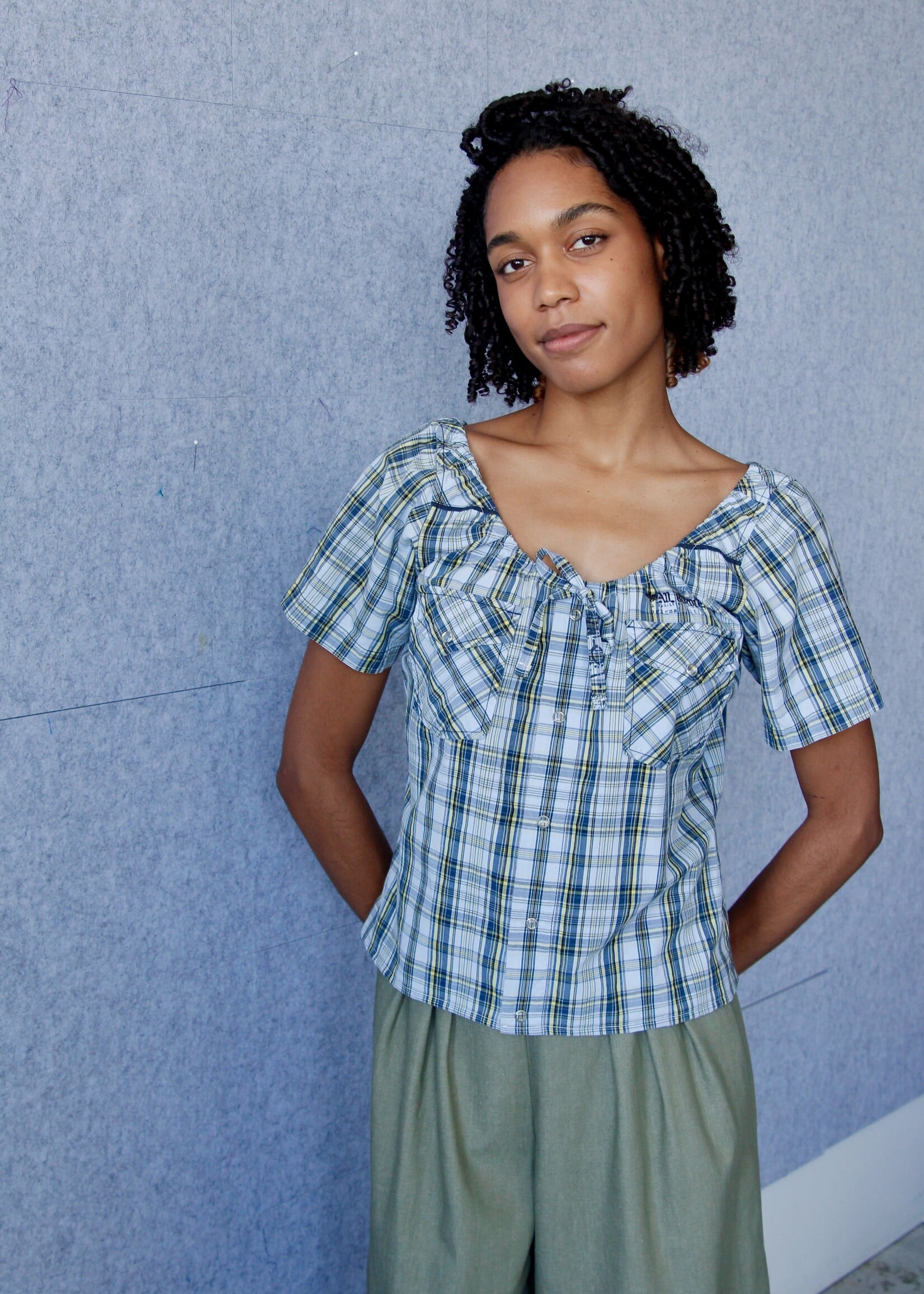 Studio Citizen Upcycyled Back to School Top - Blue + Yellow Plaid - S