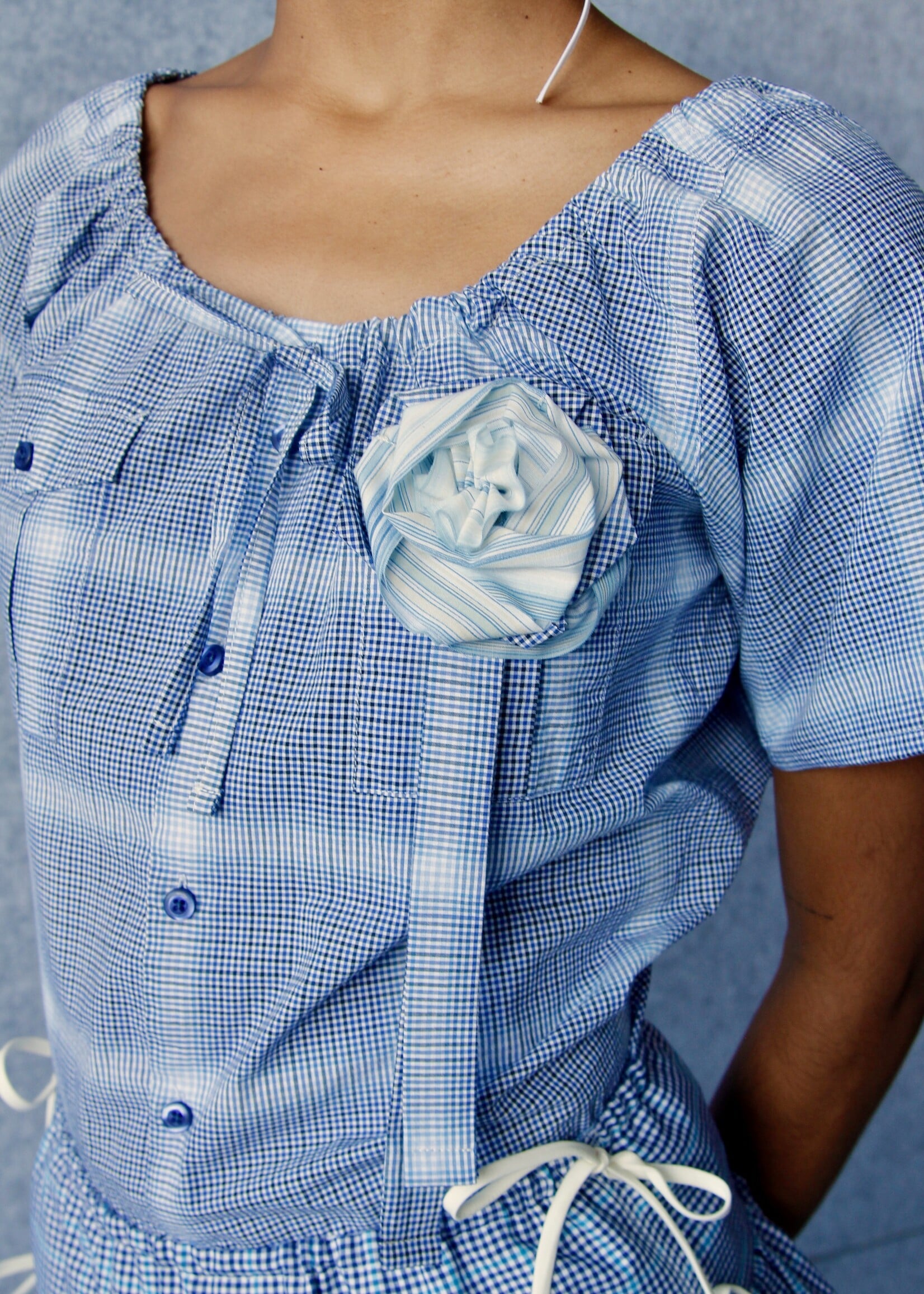Studio Citizen Upcycyled Back to School Rosette - Blue Stripe + Gingham