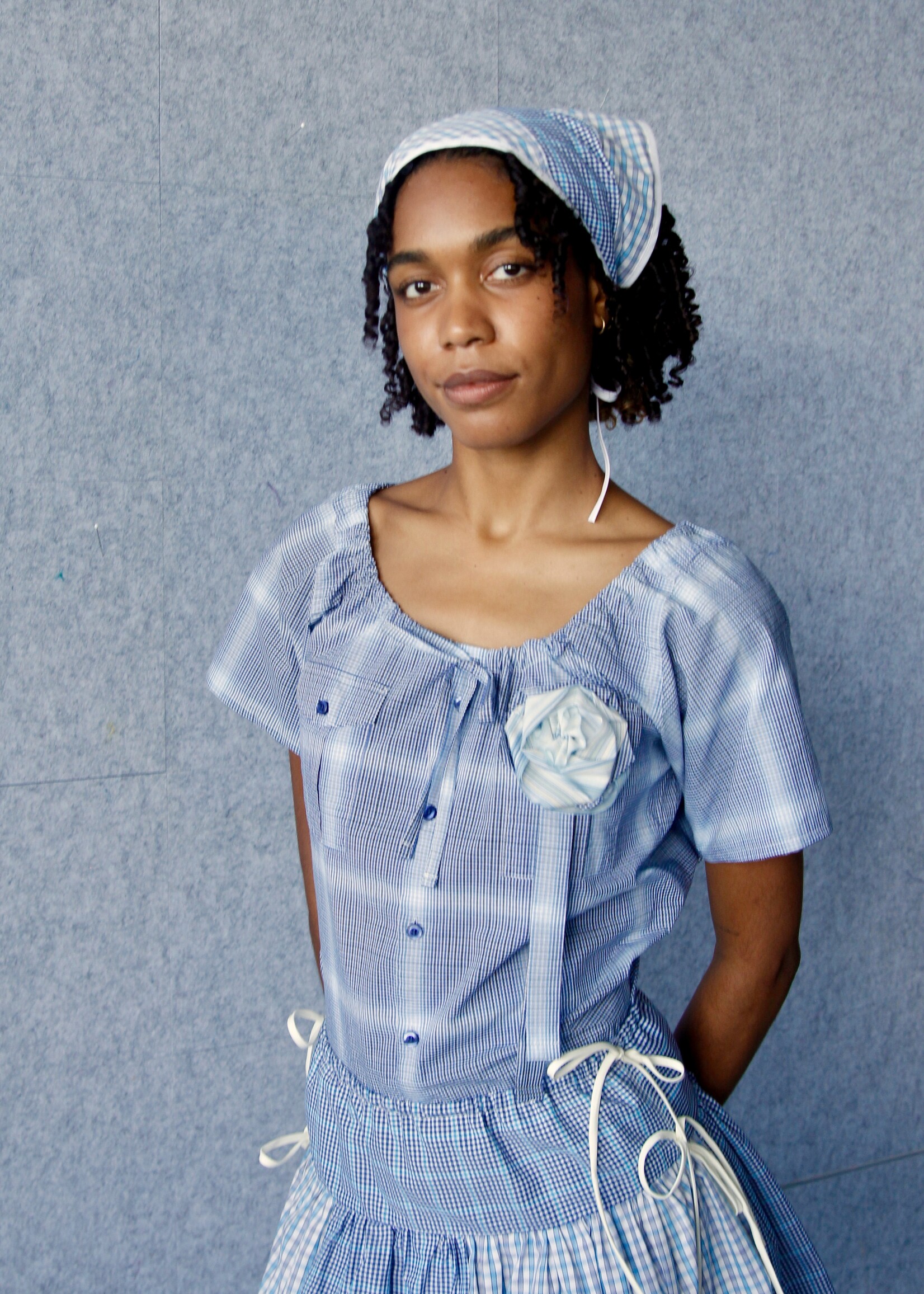 Studio Citizen Upcycyled Back to School Rosette - Blue Stripe + Gingham