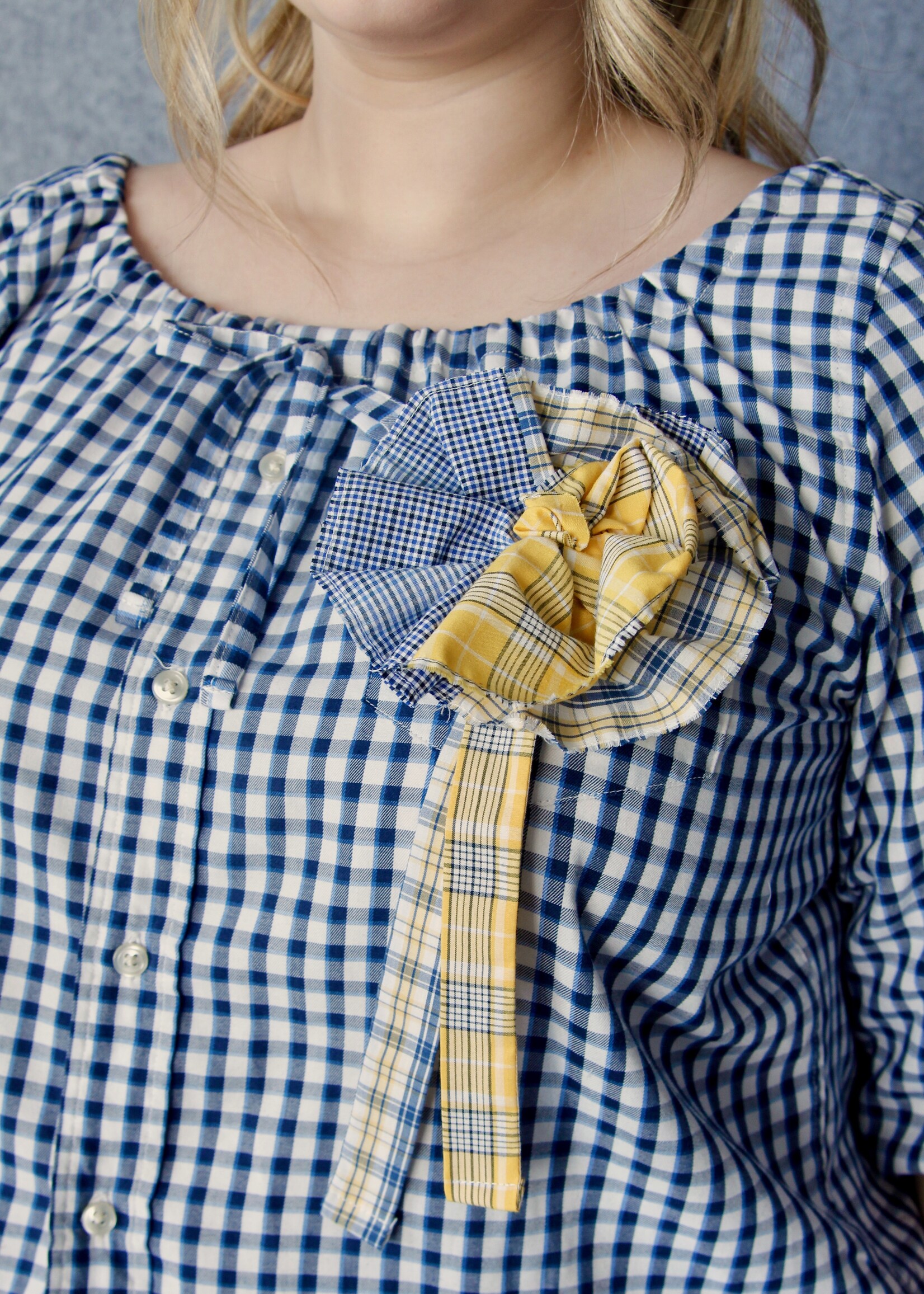 Studio Citizen Upcycyled Back to School Rosette - Blue + Yellow Plaid