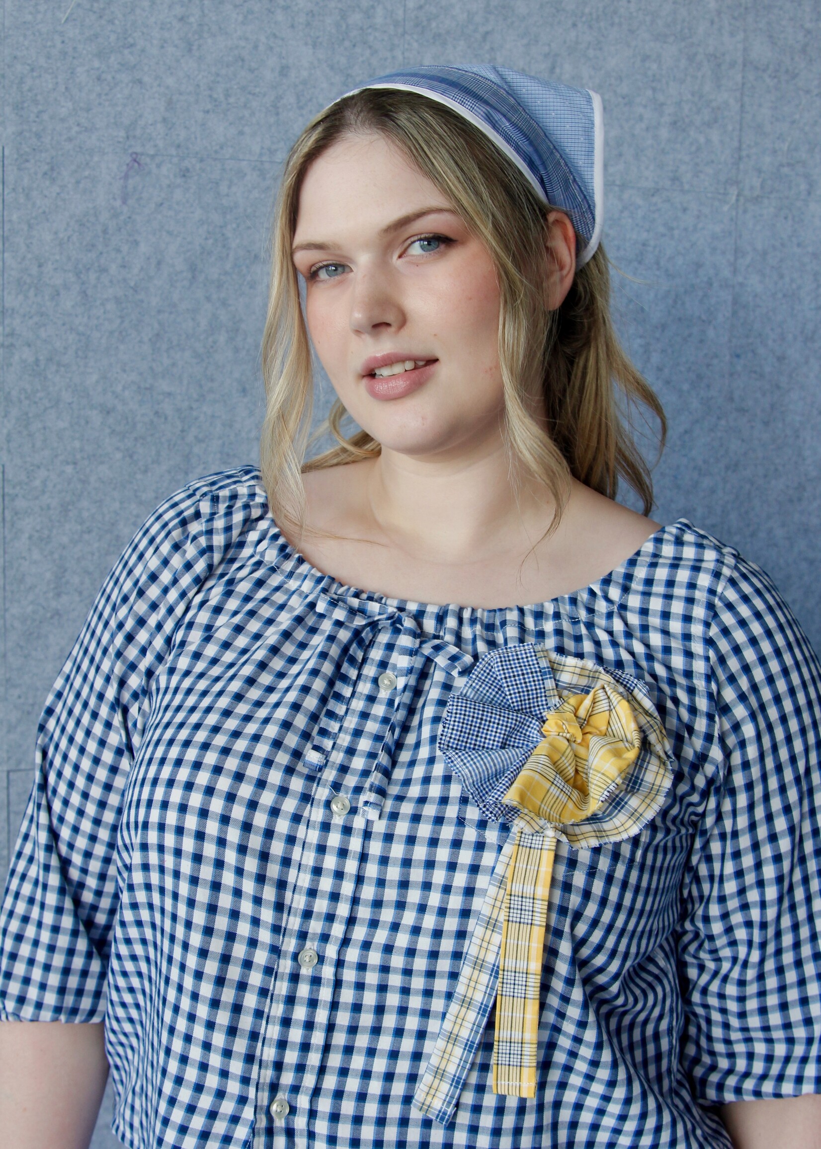 Studio Citizen Upcycyled Back to School Rosette - Blue + Yellow Plaid