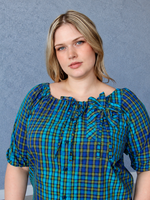 Studio Citizen Upcycyled Back to School Rosette - Blue + Green Plaid