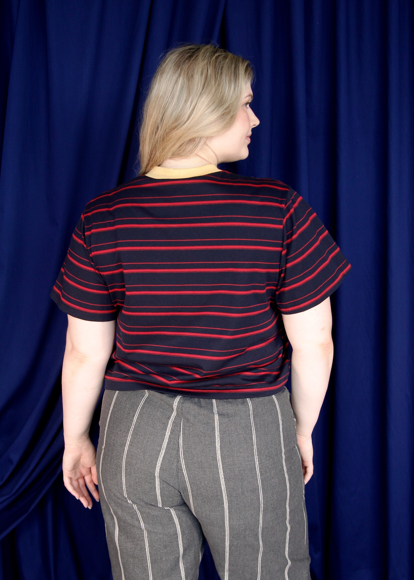 Studio Citizen Studio Citizen Perfect Tee in Navy and Red Stripe with Yellow Rib