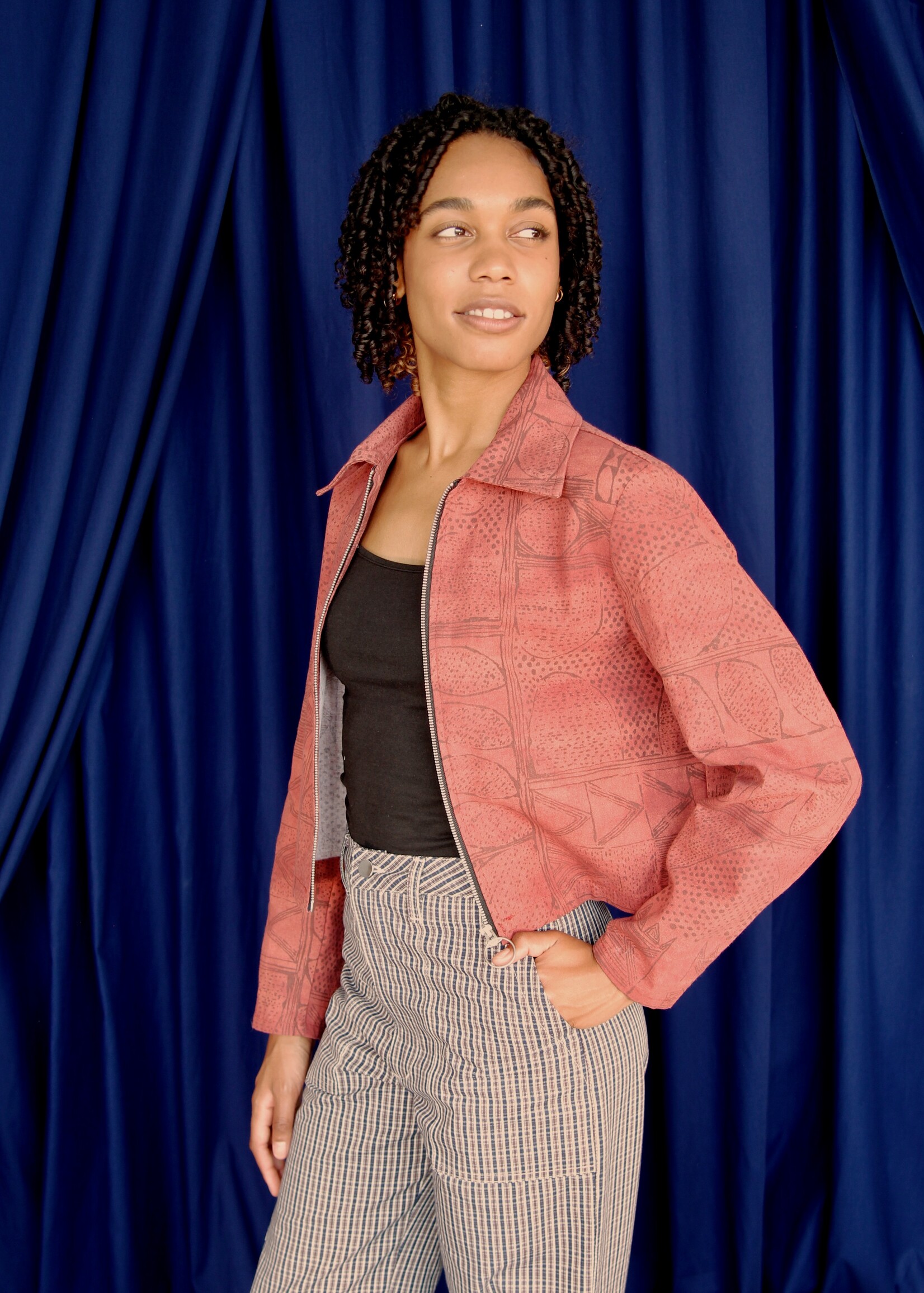 Studio Citizen Studio Citizen Zipper Jacket in Rust Block Print