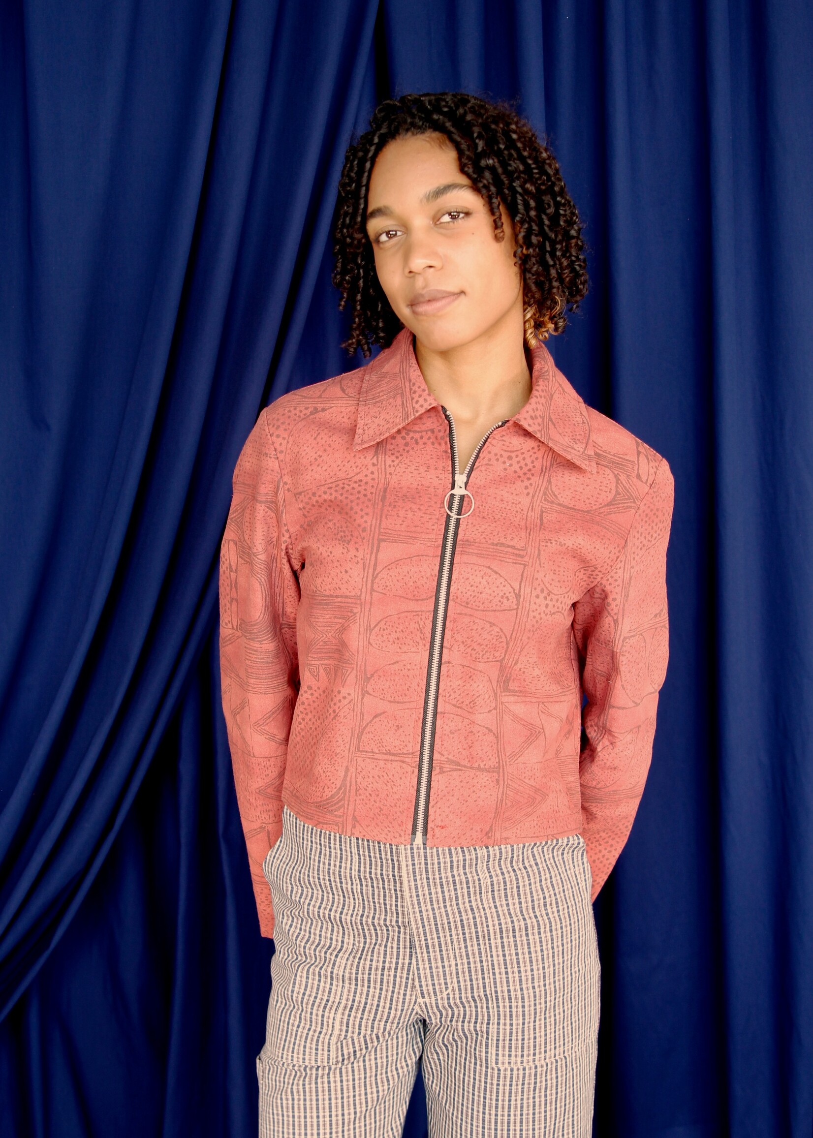 Studio Citizen Studio Citizen Zipper Jacket in Rust Block Print