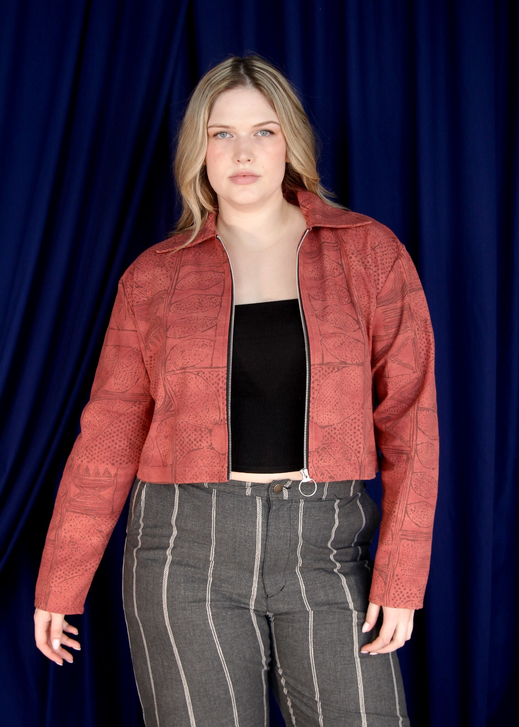 Studio Citizen Studio Citizen Zipper Jacket in Rust Block Print