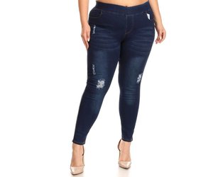 Plus size distress pull on denim 